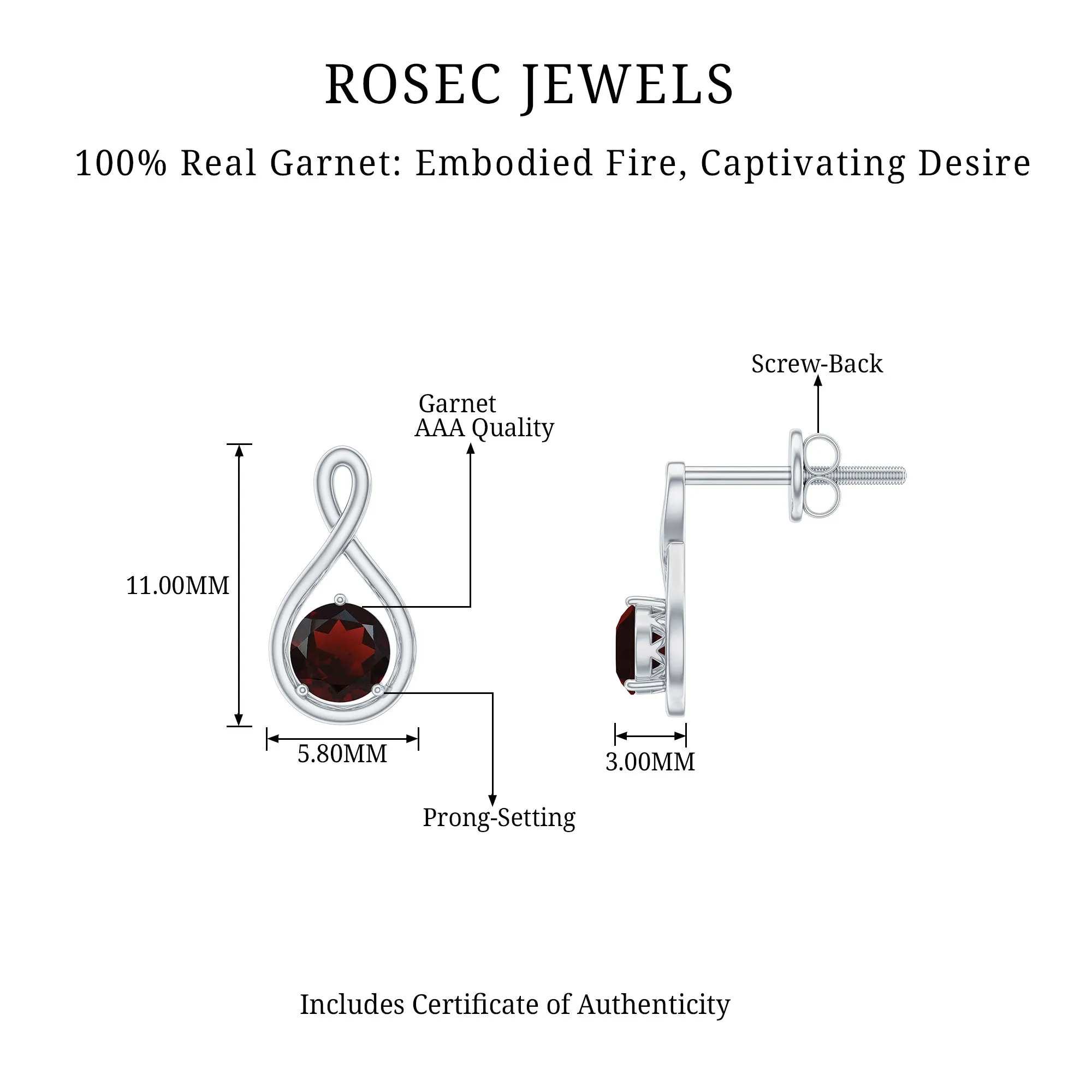 0.50 CT Round Cut Garnet Solitaire Infinity Stud Earrings