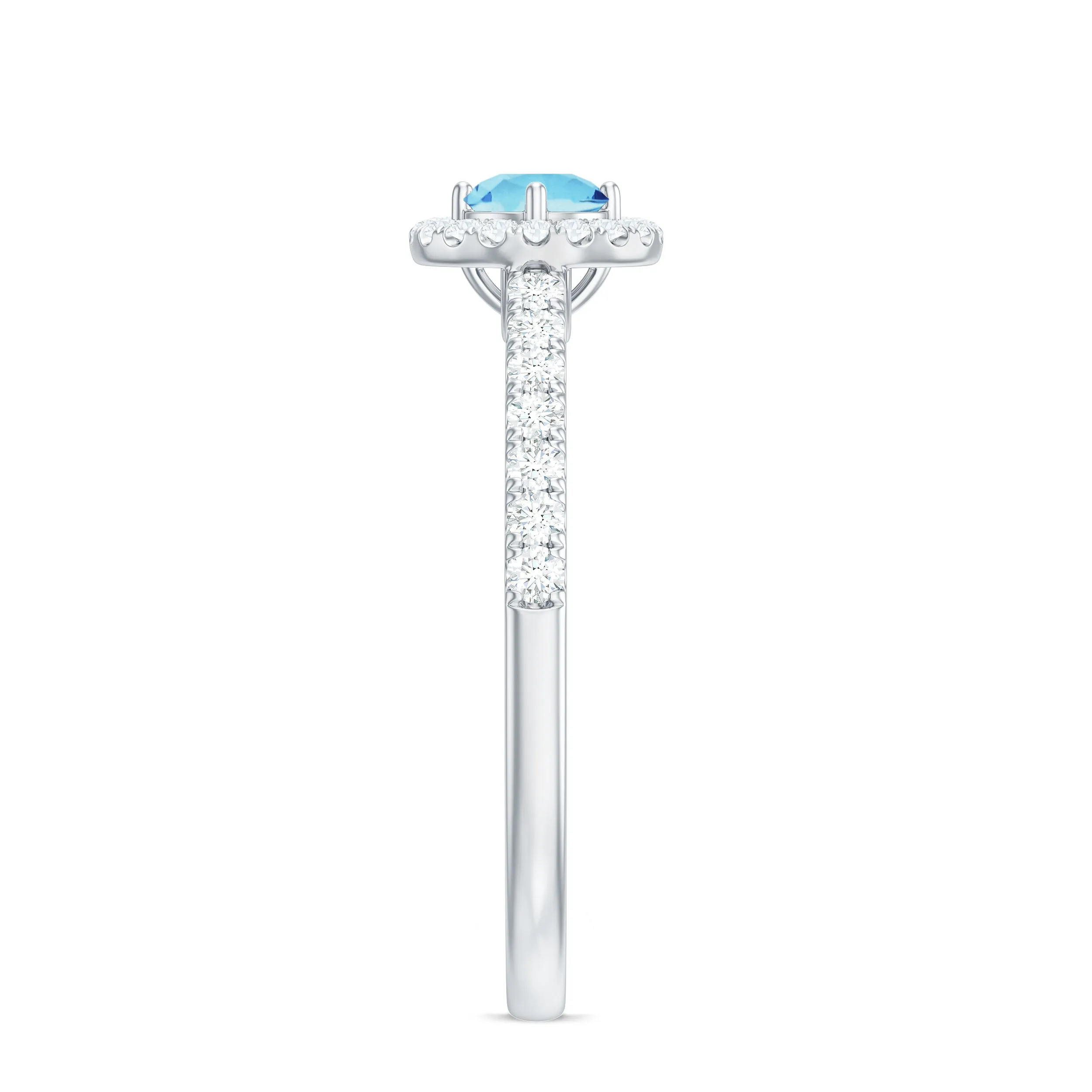 0.75 CT Aquamarine and Diamond Halo Engagement Ring