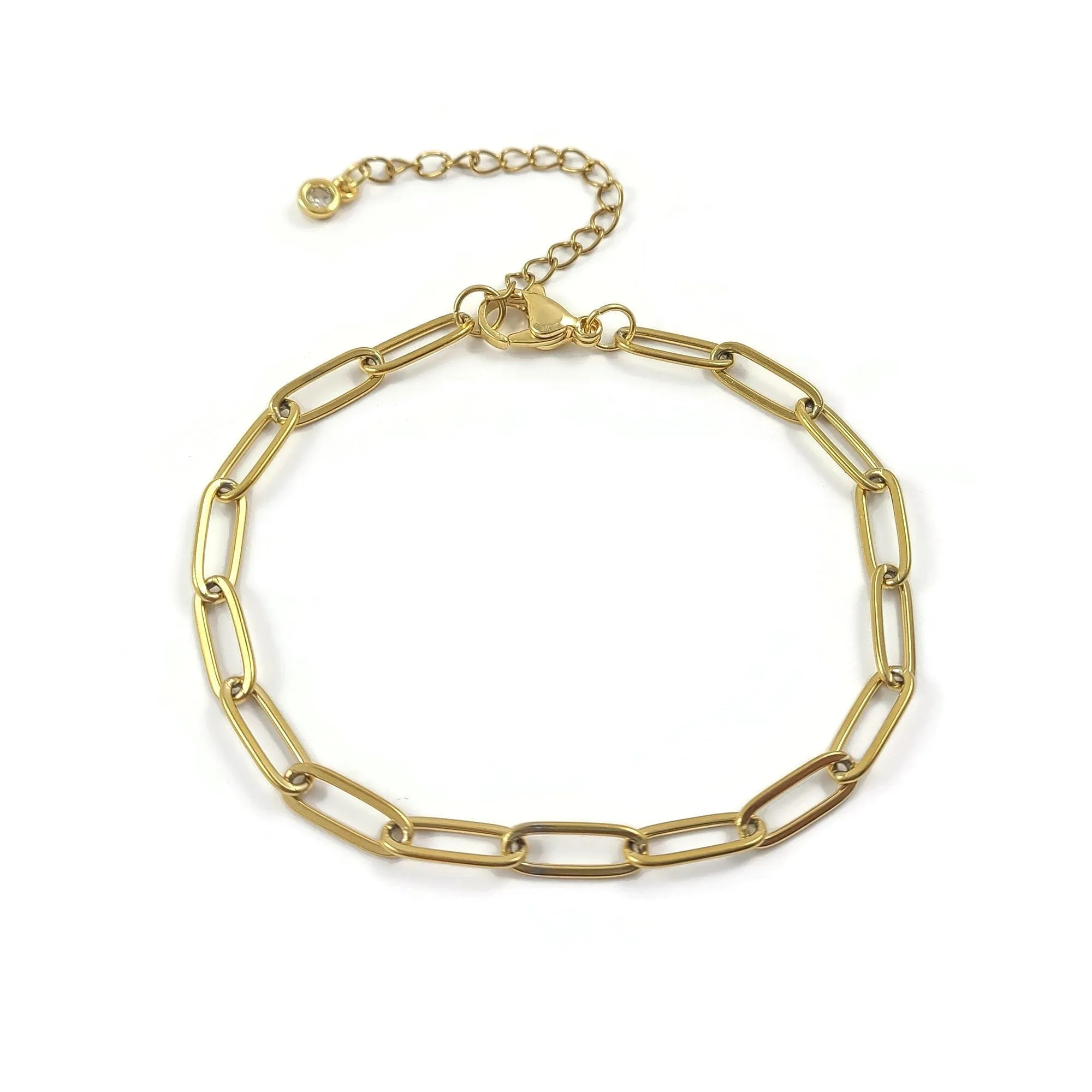 1 Adjustable paperclip chain bracelet, Gold and silver stainless steel