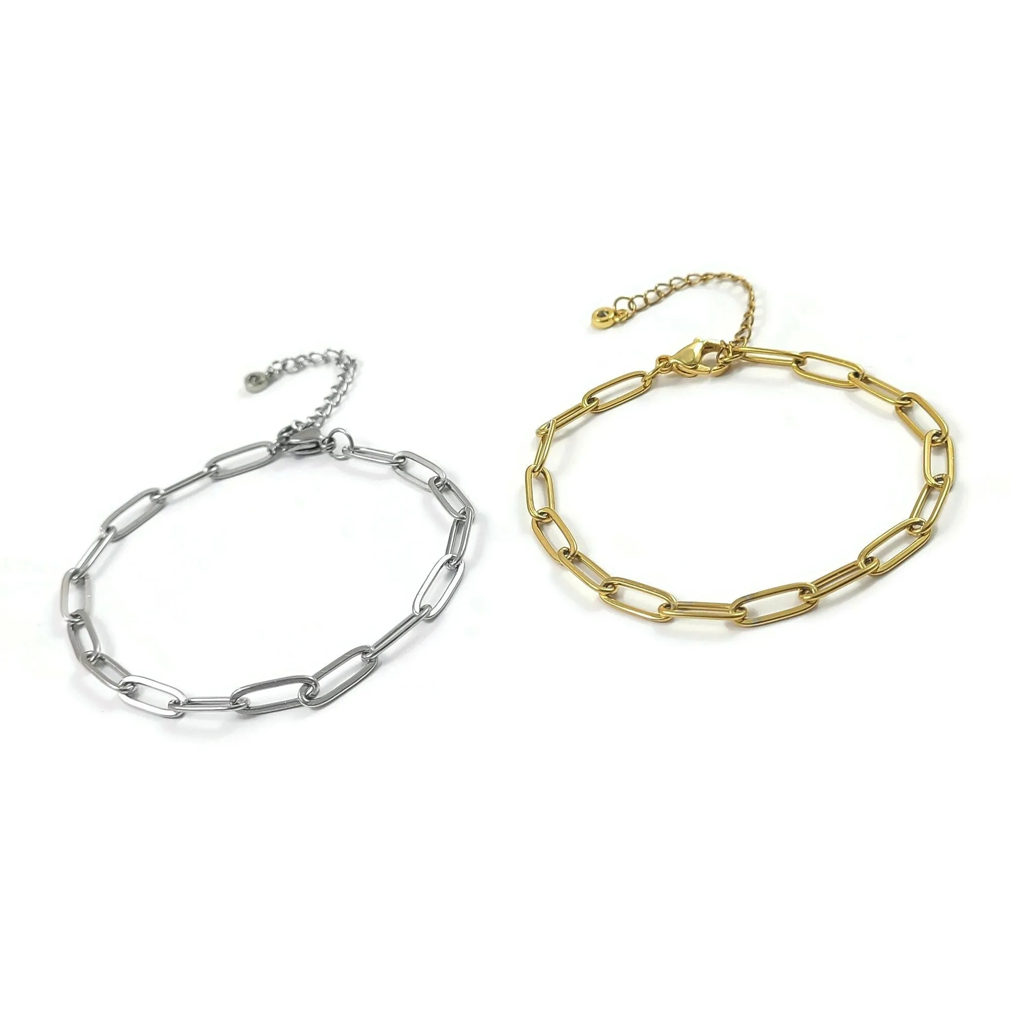 1 Adjustable paperclip chain bracelet, Gold and silver stainless steel