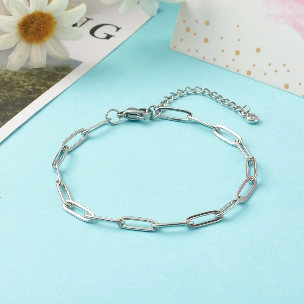 1 Adjustable paperclip chain bracelet, Gold and silver stainless steel