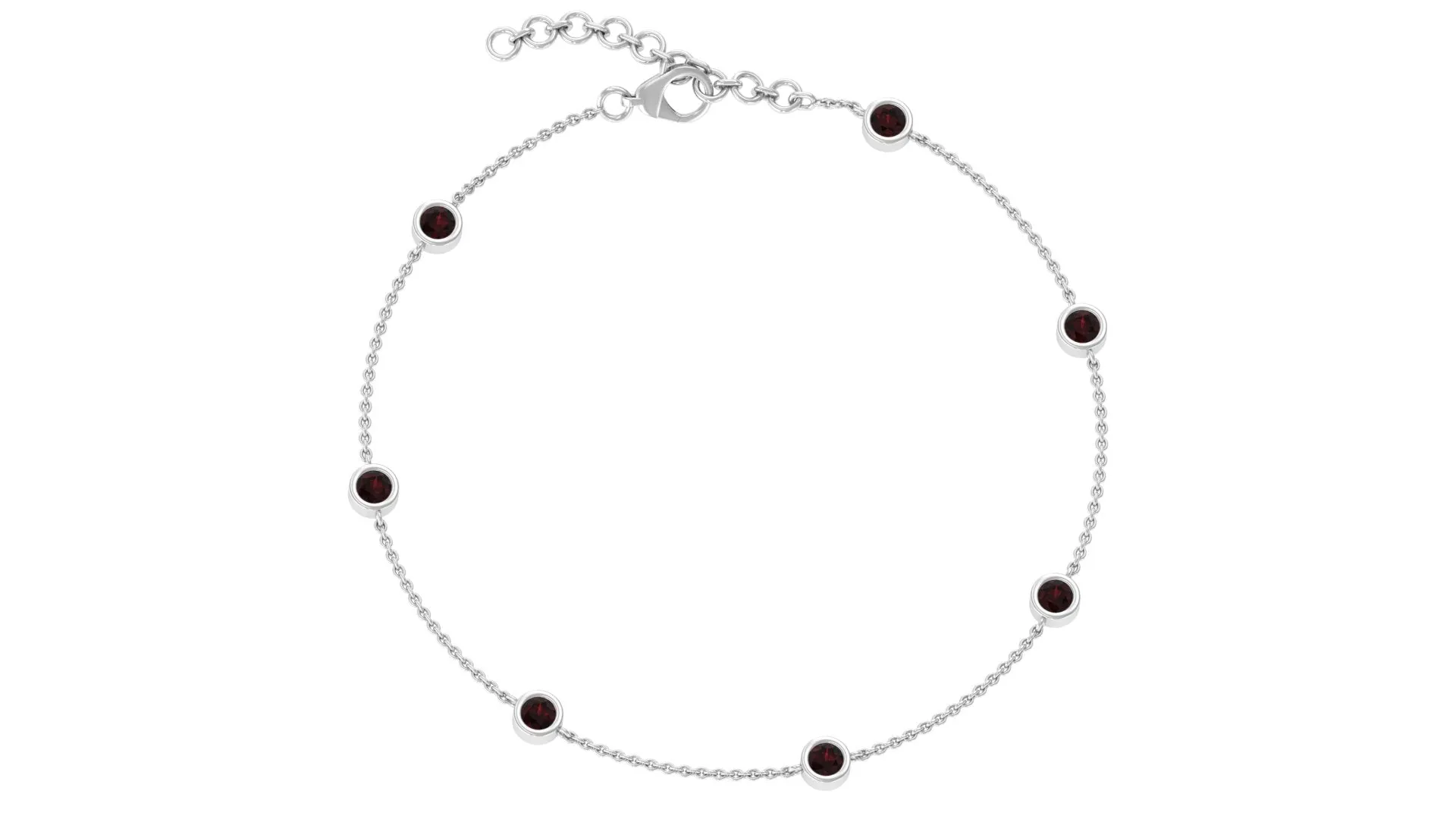 1 CT Bezel Set Garnet Seven Stone Station Chain Bracelet
