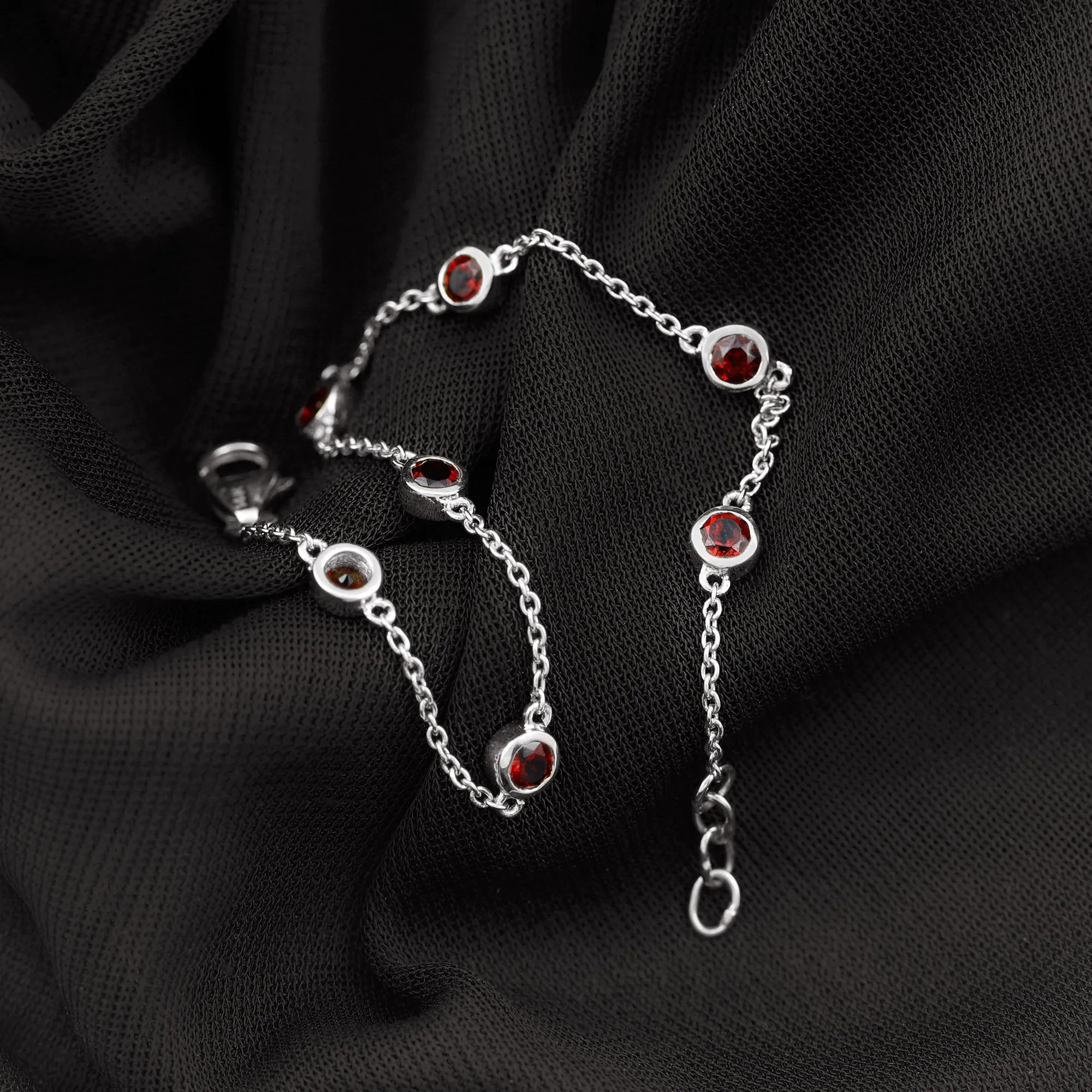 1 CT Bezel Set Garnet Seven Stone Station Chain Bracelet