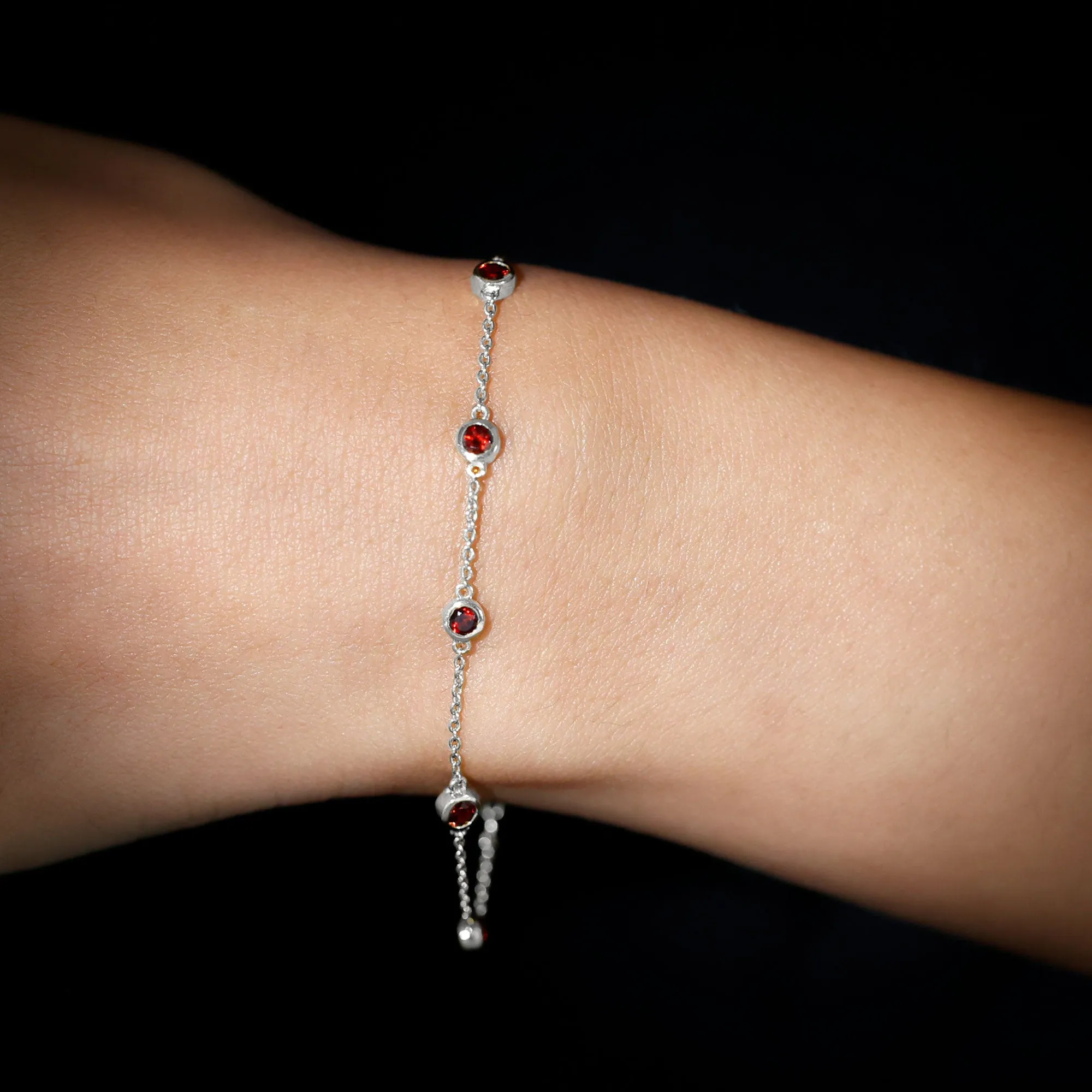 1 CT Bezel Set Garnet Seven Stone Station Chain Bracelet