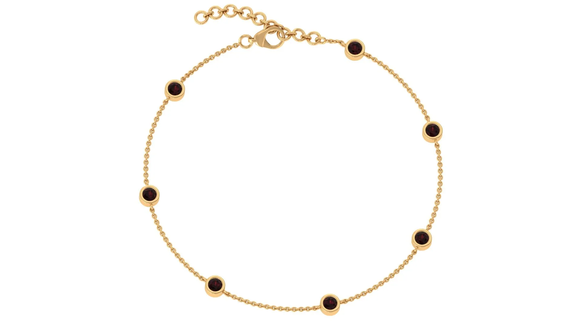 1 CT Bezel Set Garnet Seven Stone Station Chain Bracelet