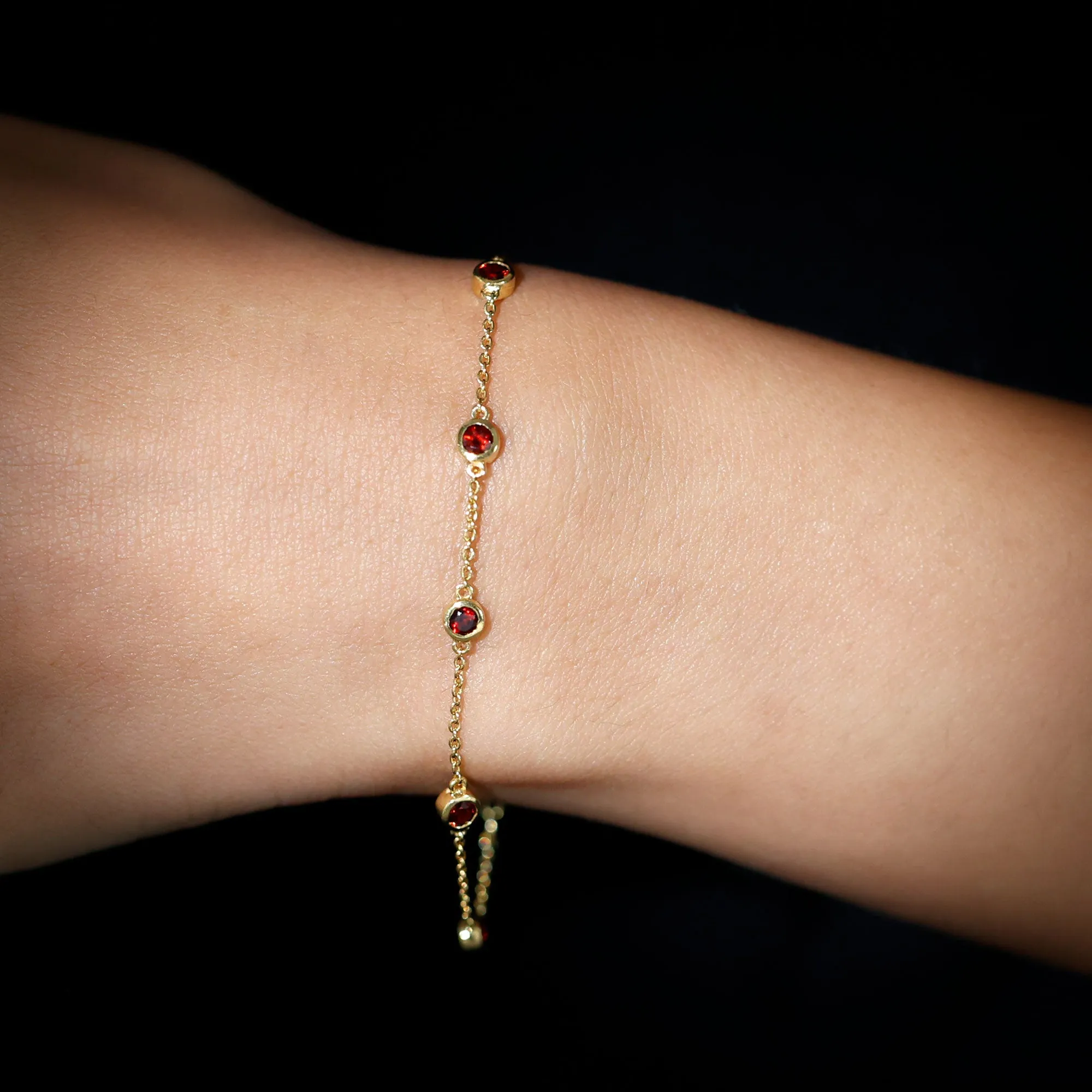 1 CT Bezel Set Garnet Seven Stone Station Chain Bracelet