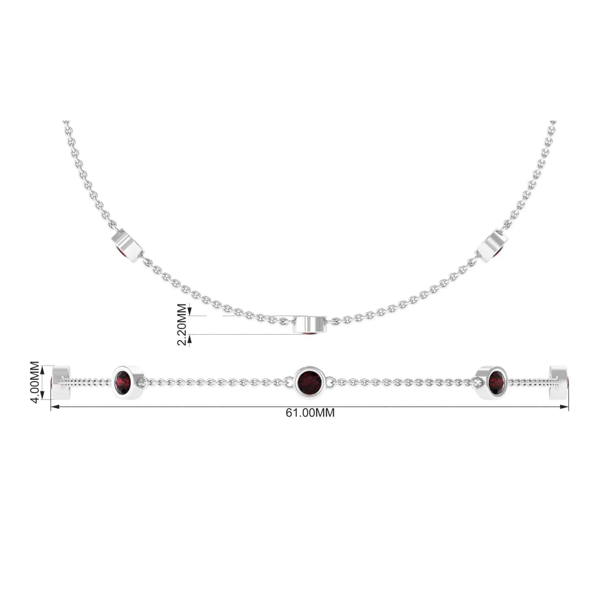 1 CT Bezel Set Garnet Seven Stone Station Chain Bracelet