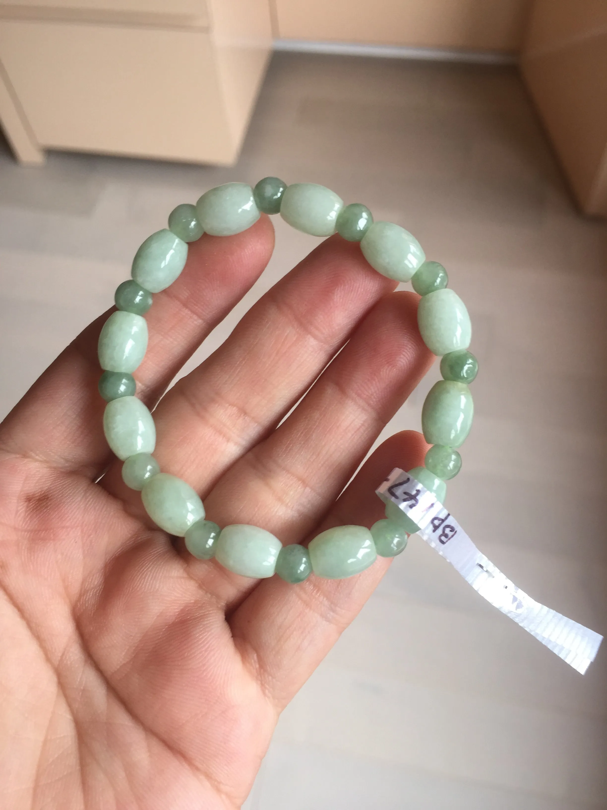 100% natural type A icy watery light green olive shape(LU LU TONG) beads jadeite jade bracelet group BP147