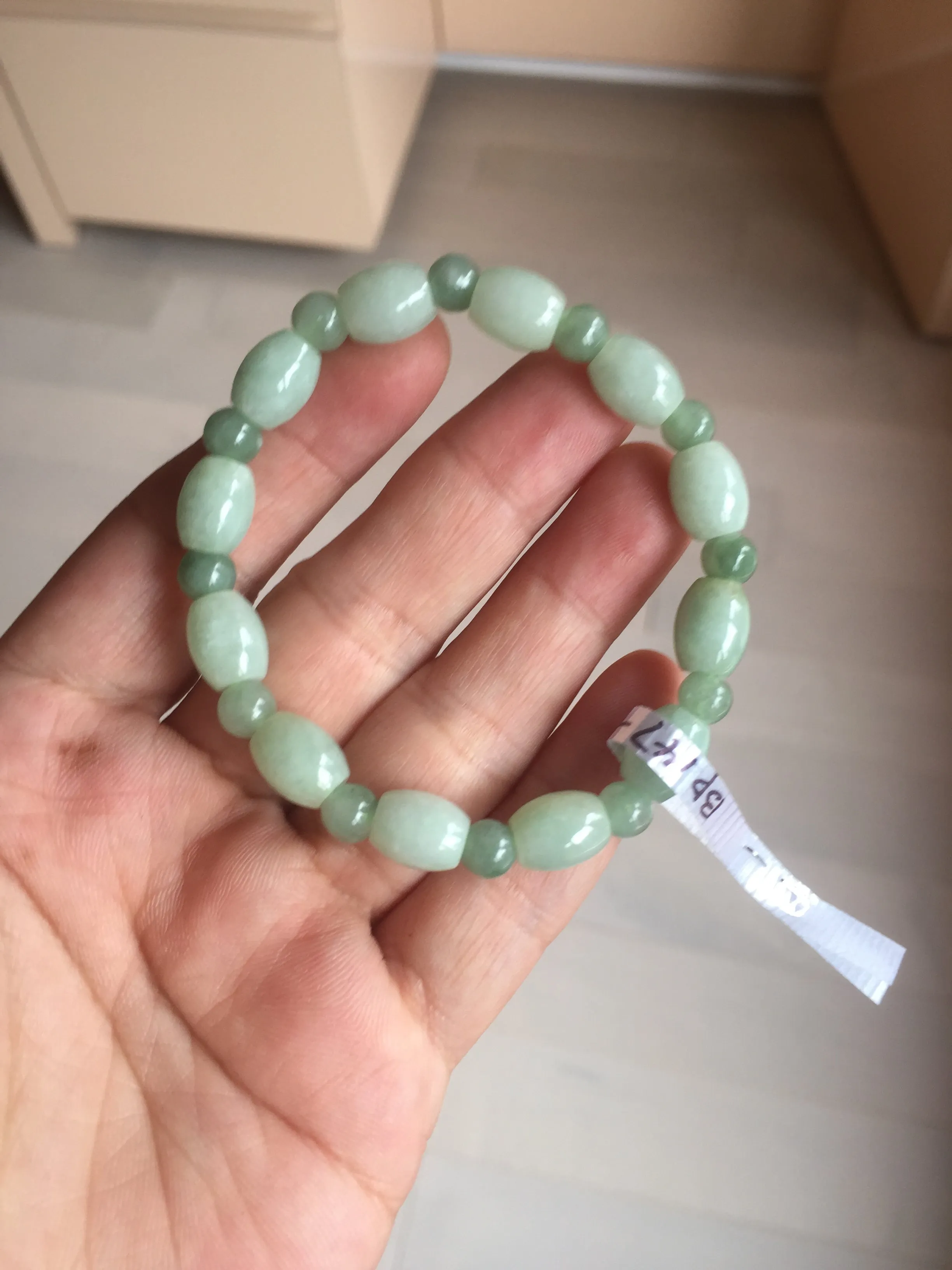 100% natural type A icy watery light green olive shape(LU LU TONG) beads jadeite jade bracelet group BP147
