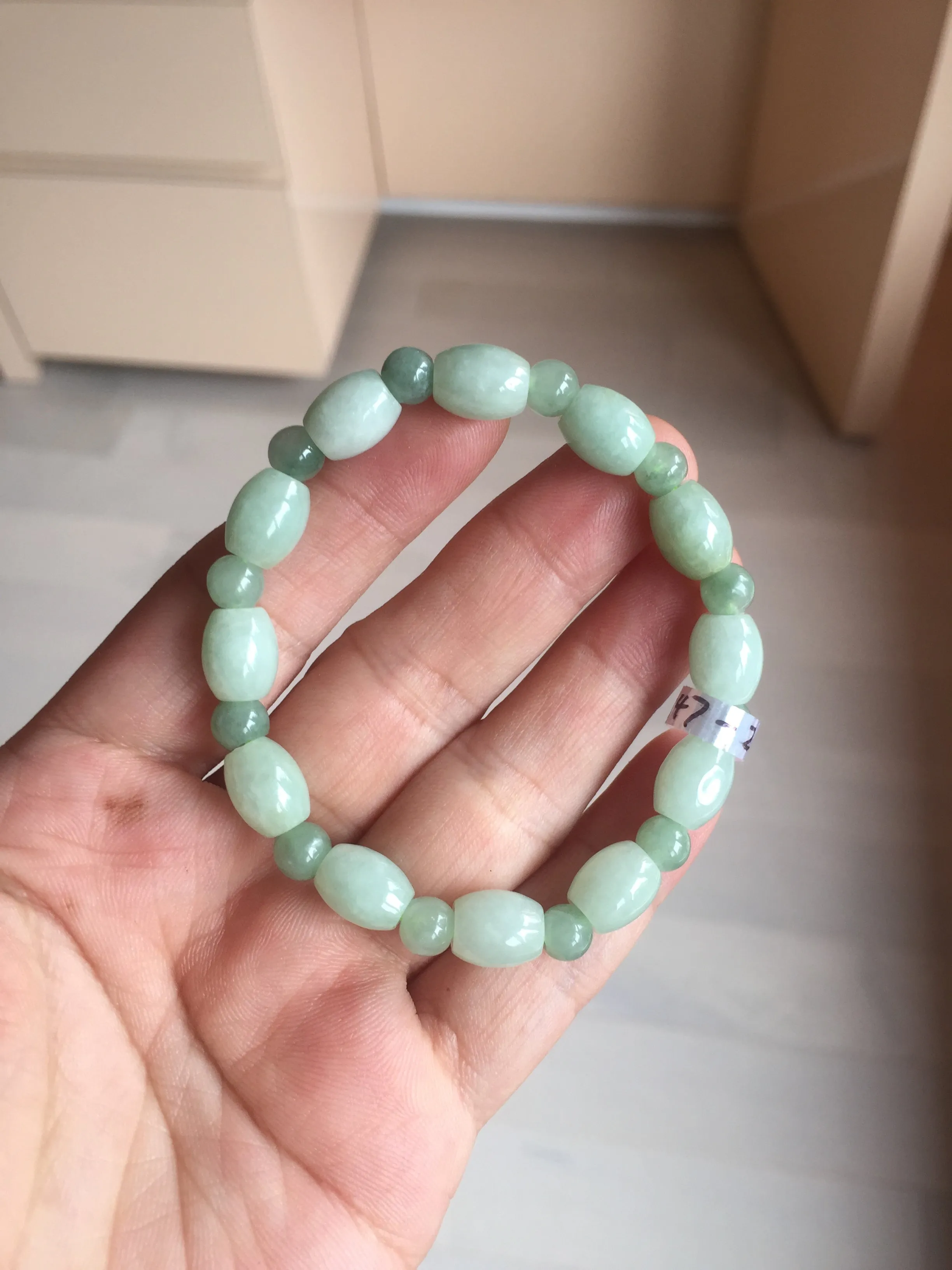 100% natural type A icy watery light green olive shape(LU LU TONG) beads jadeite jade bracelet group BP147