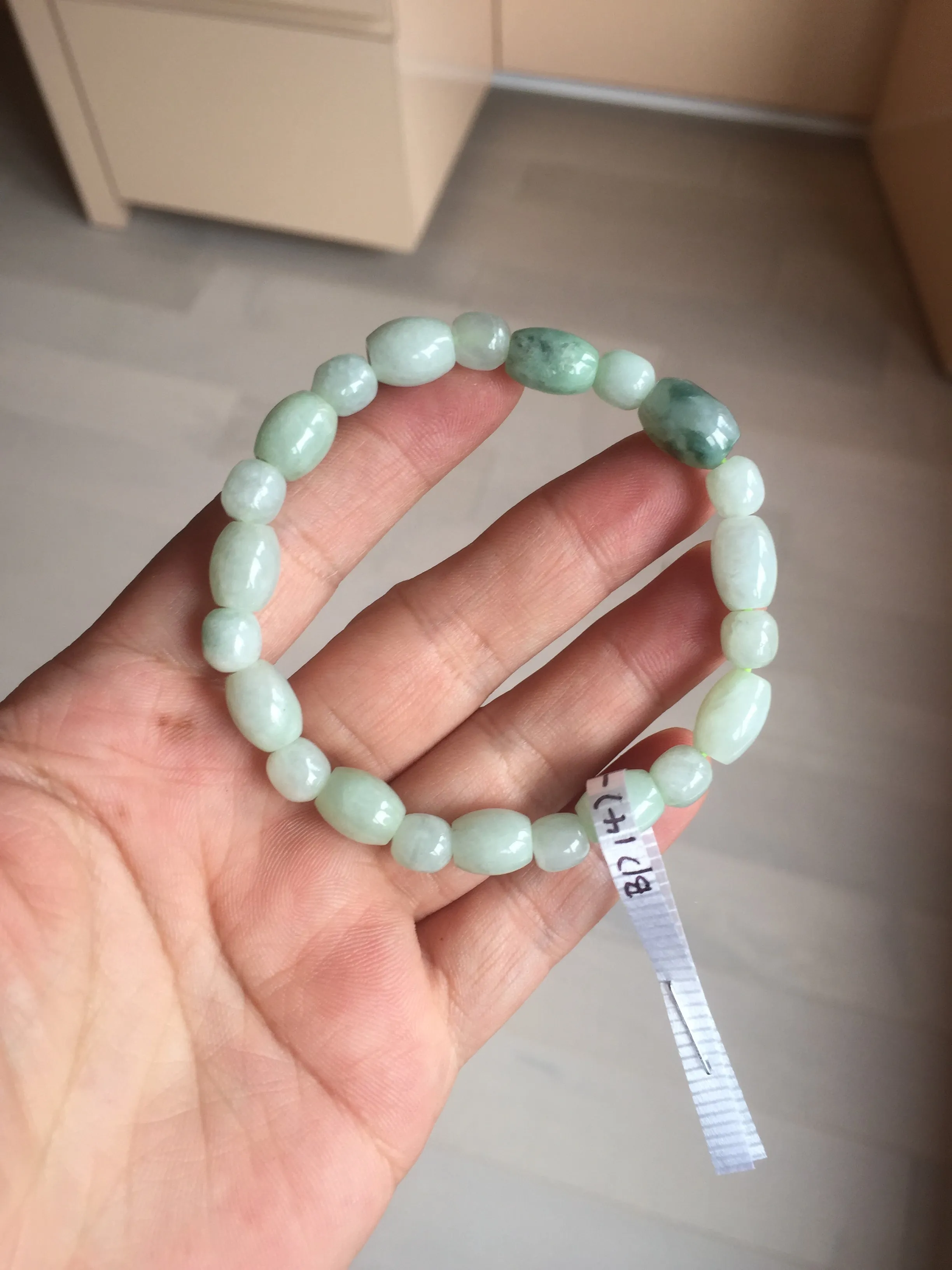100% natural type A icy watery light green olive shape(LU LU TONG) beads jadeite jade bracelet group BP147