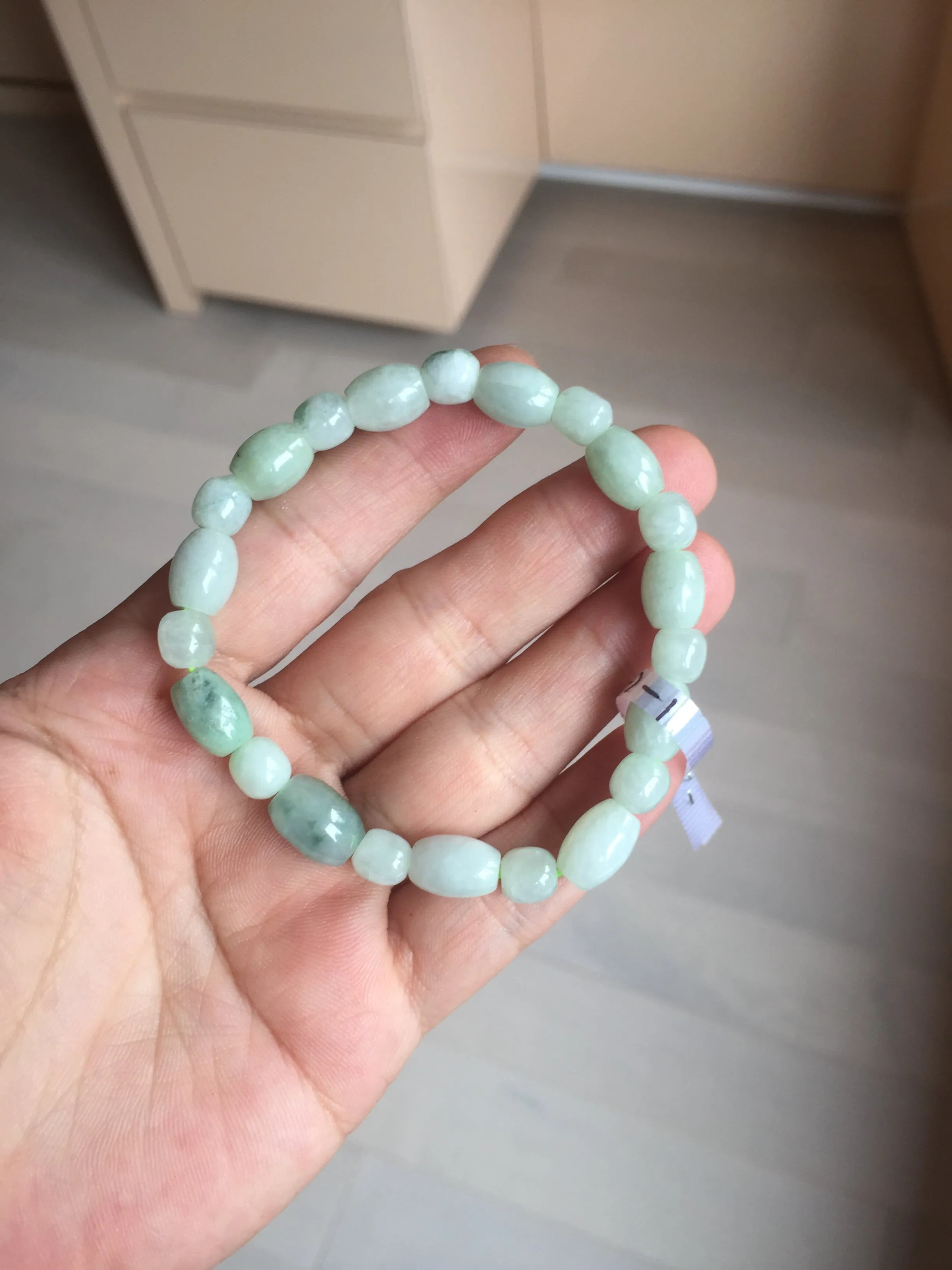 100% natural type A icy watery light green olive shape(LU LU TONG) beads jadeite jade bracelet group BP147
