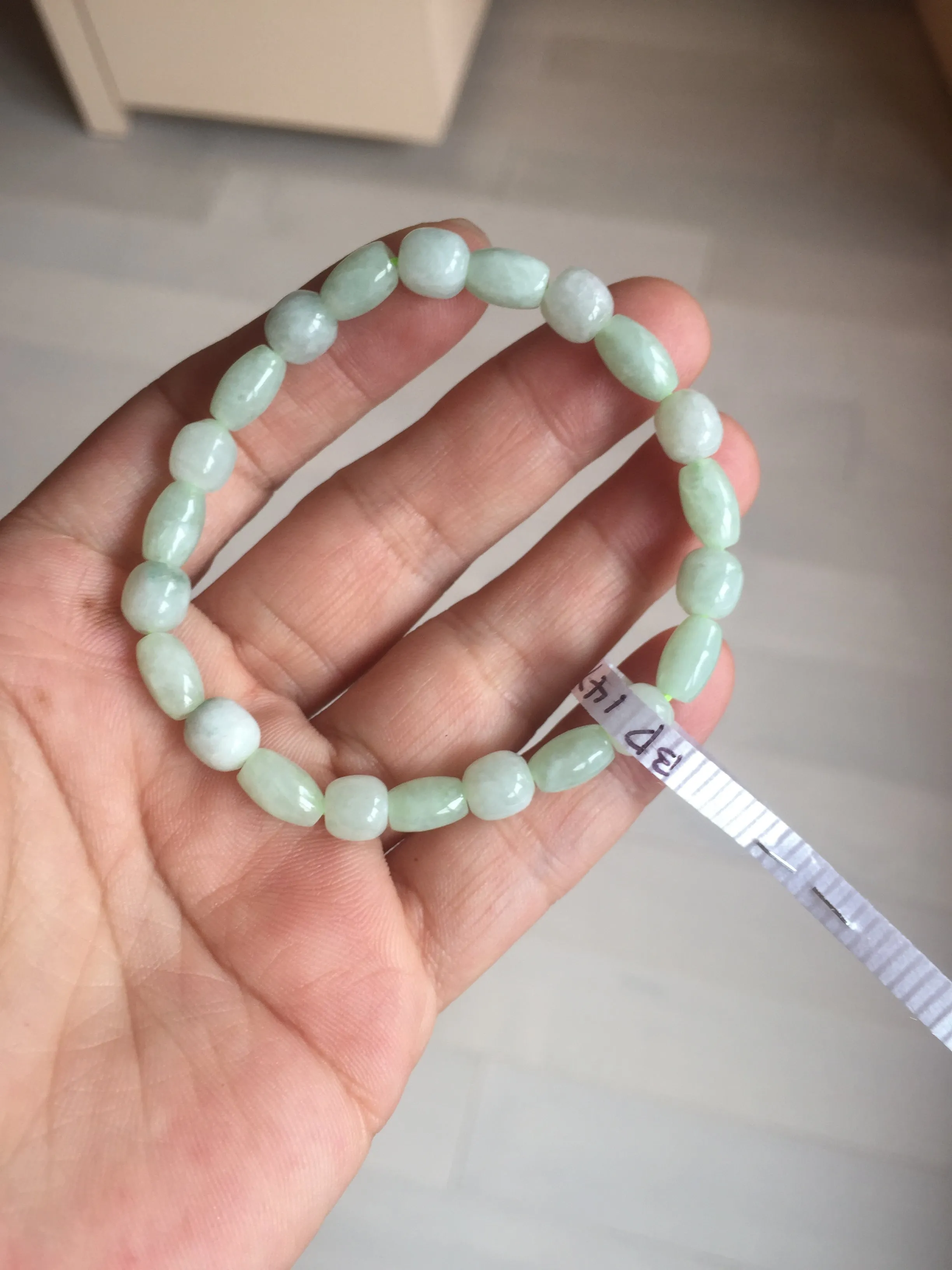 100% natural type A icy watery light green olive shape(LU LU TONG) beads jadeite jade bracelet group BP147
