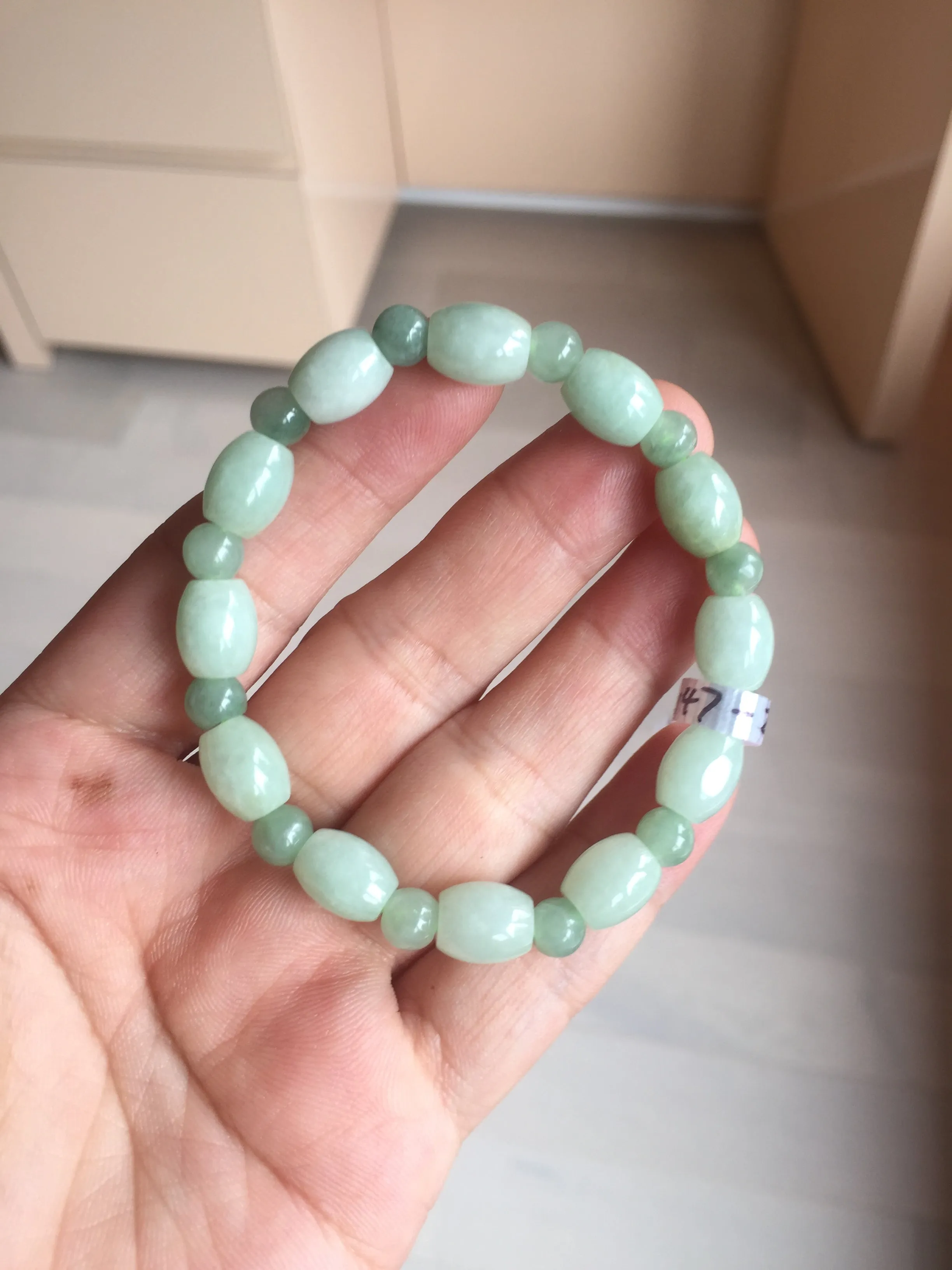 100% natural type A icy watery light green olive shape(LU LU TONG) beads jadeite jade bracelet group BP147