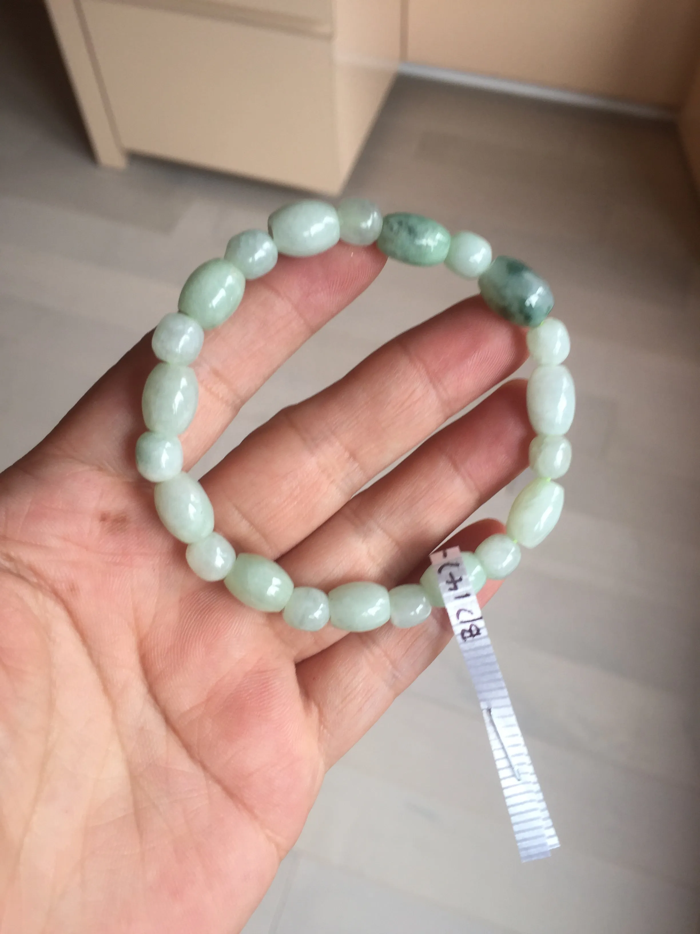 100% natural type A icy watery light green olive shape(LU LU TONG) beads jadeite jade bracelet group BP147