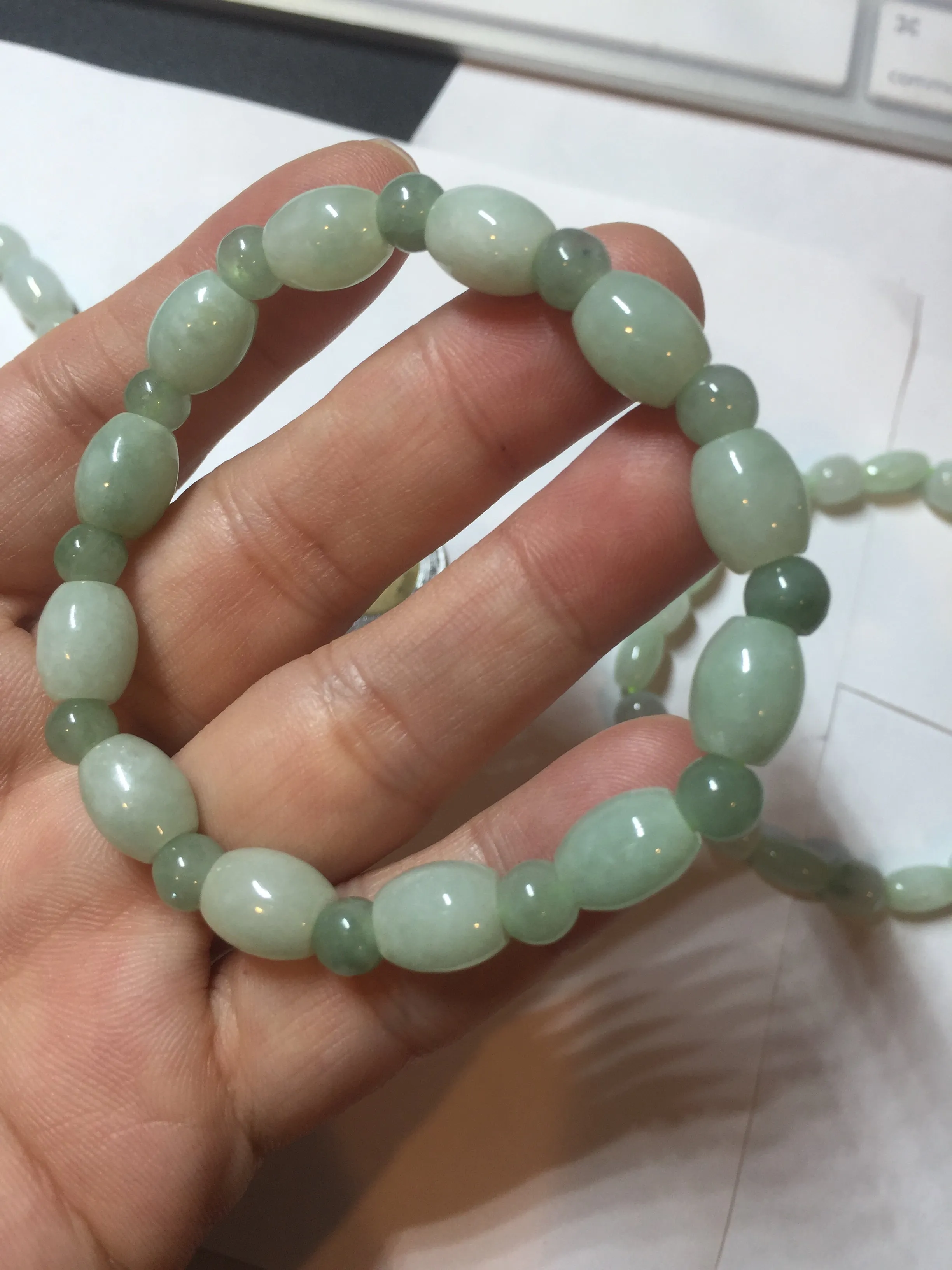 100% natural type A icy watery light green olive shape(LU LU TONG) beads jadeite jade bracelet group BP147