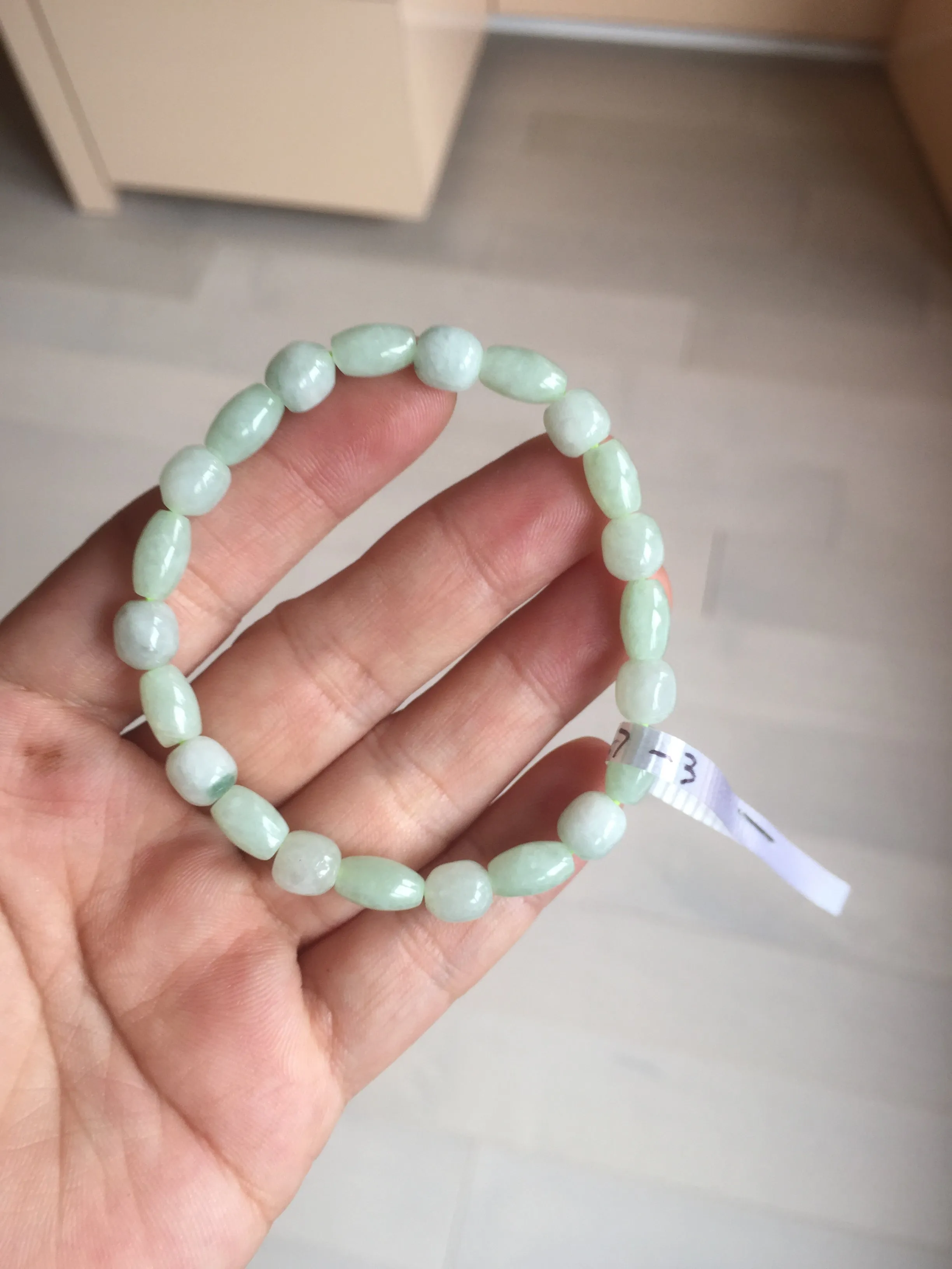 100% natural type A icy watery light green olive shape(LU LU TONG) beads jadeite jade bracelet group BP147