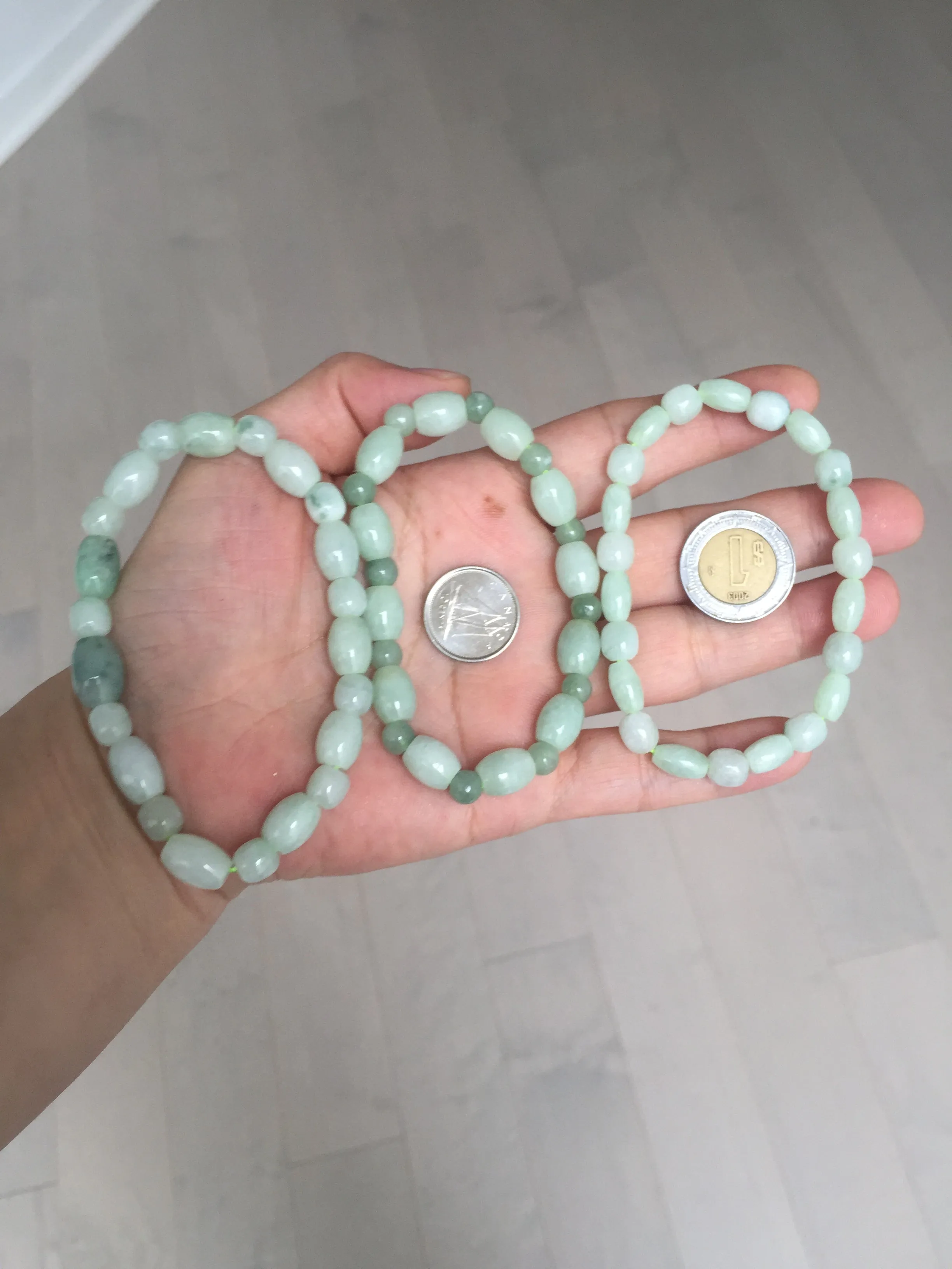 100% natural type A icy watery light green olive shape(LU LU TONG) beads jadeite jade bracelet group BP147