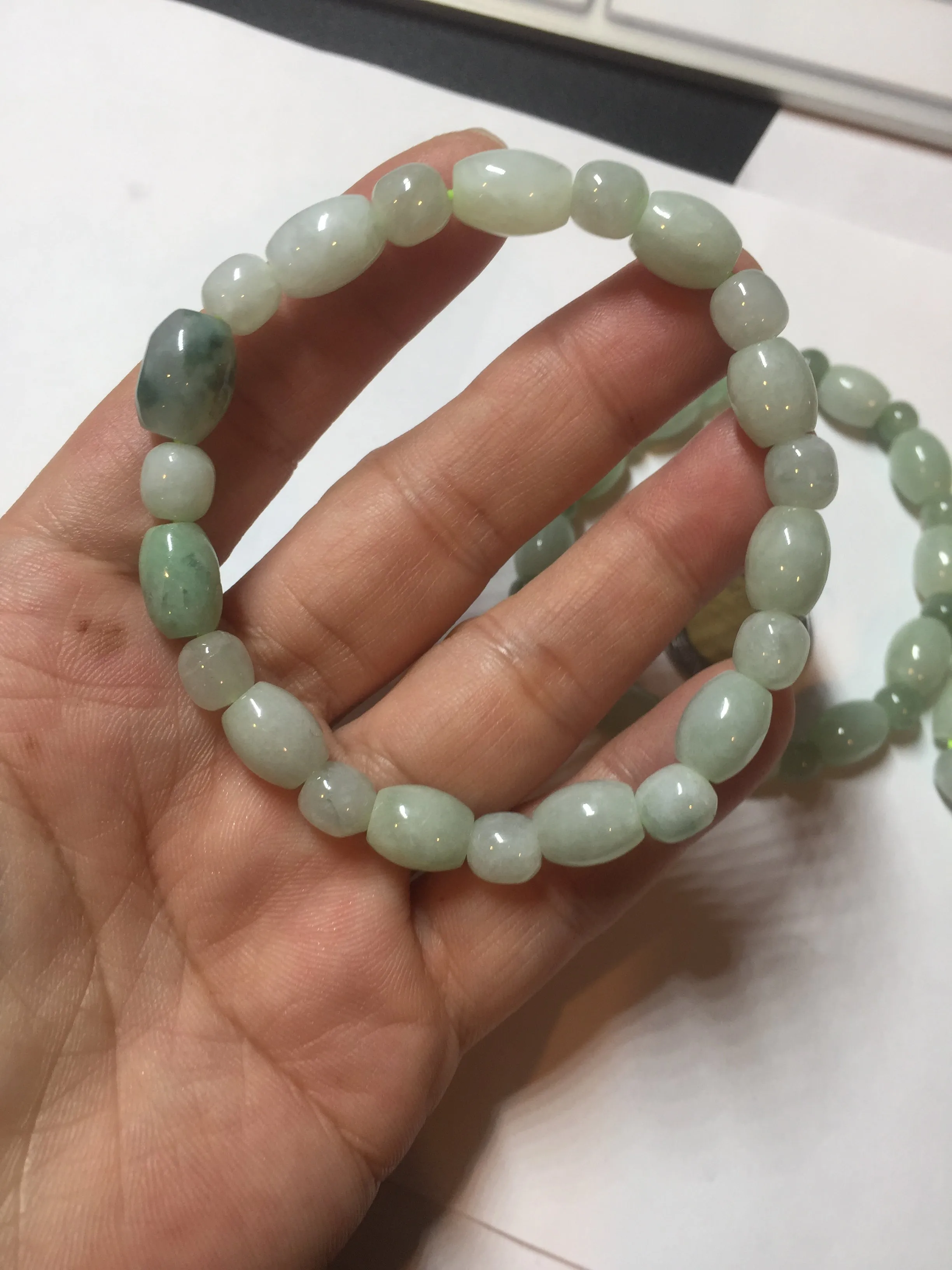100% natural type A icy watery light green olive shape(LU LU TONG) beads jadeite jade bracelet group BP147