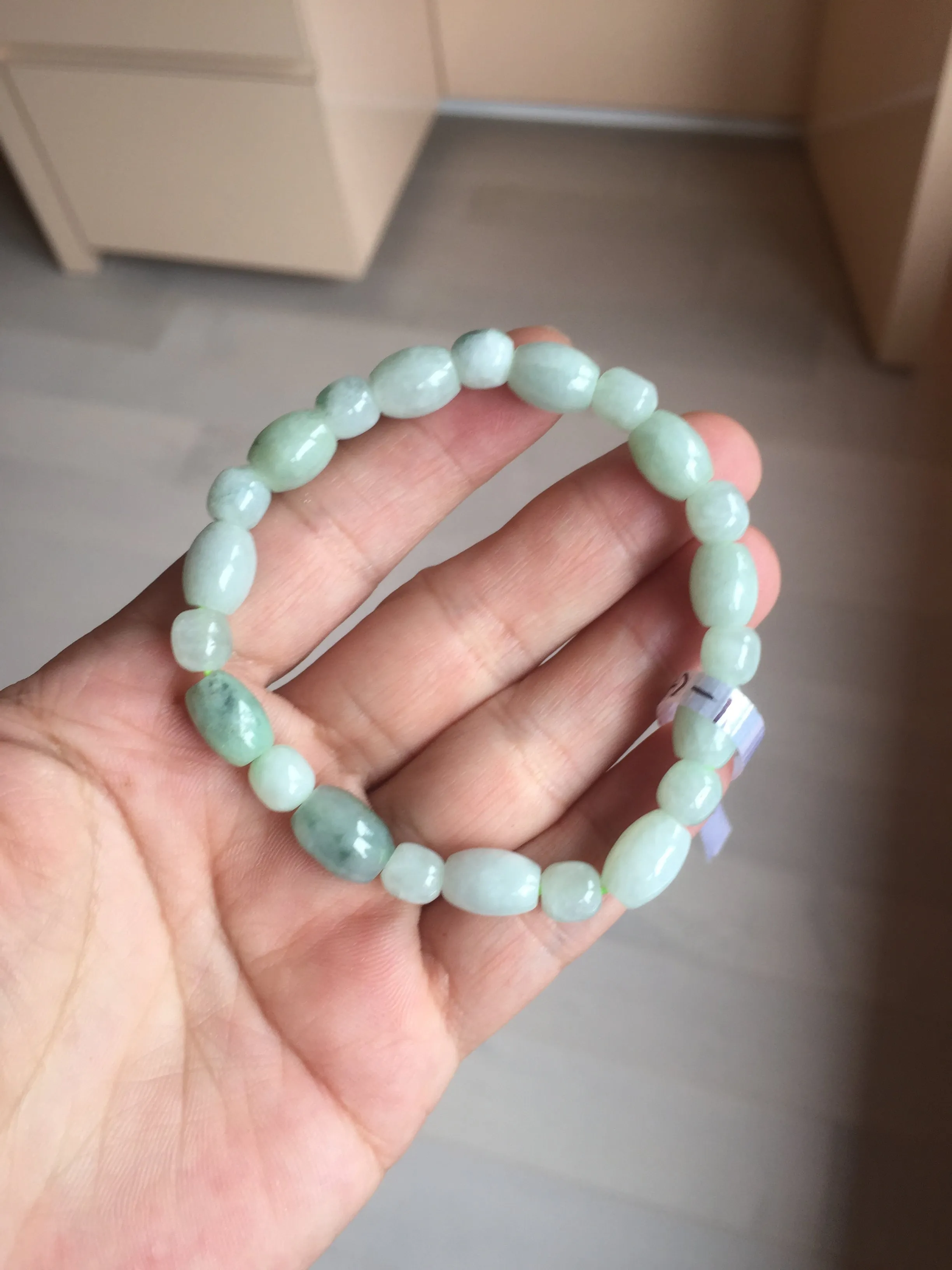 100% natural type A icy watery light green olive shape(LU LU TONG) beads jadeite jade bracelet group BP147