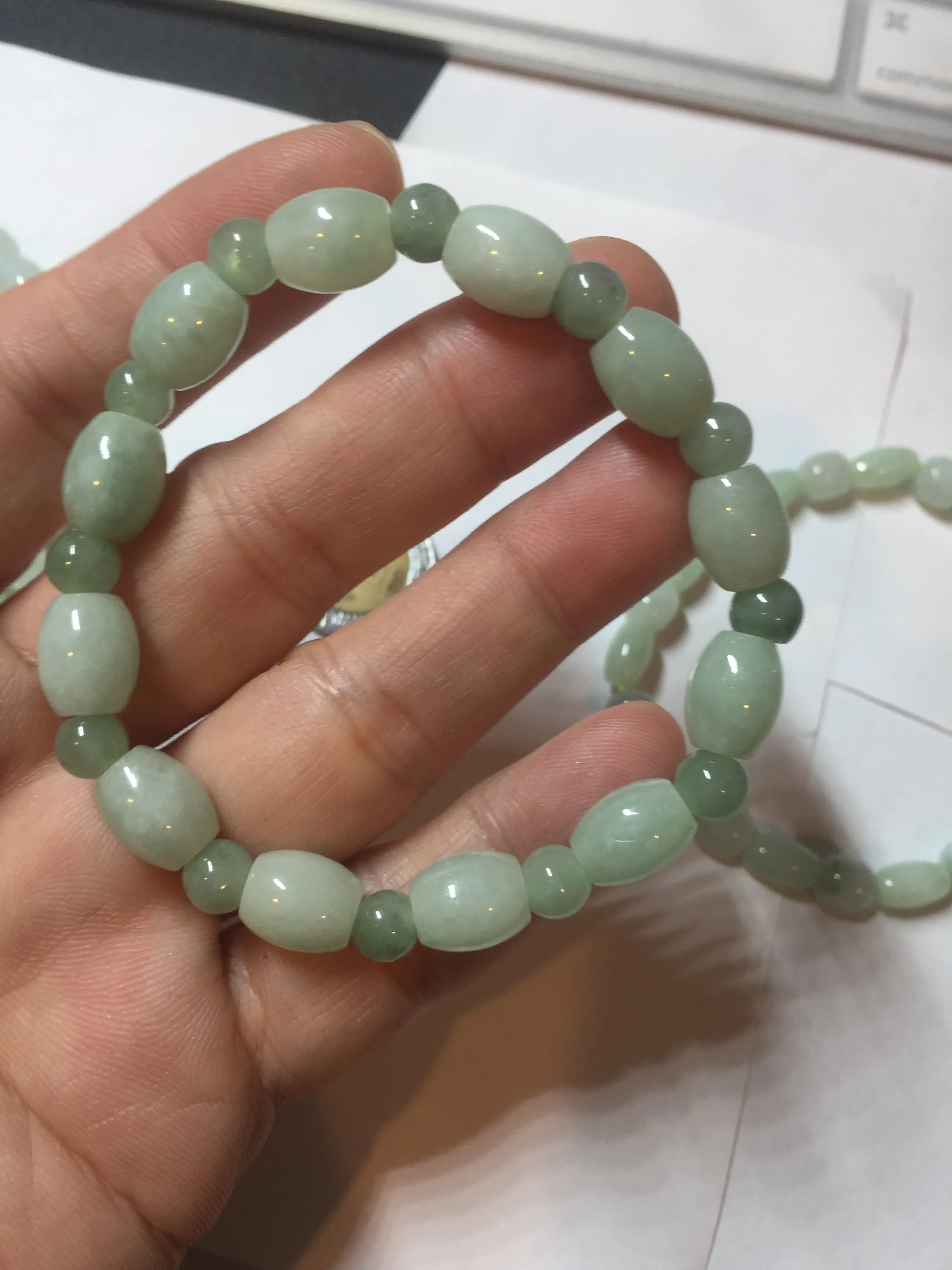 100% natural type A icy watery light green olive shape(LU LU TONG) beads jadeite jade bracelet group BP147
