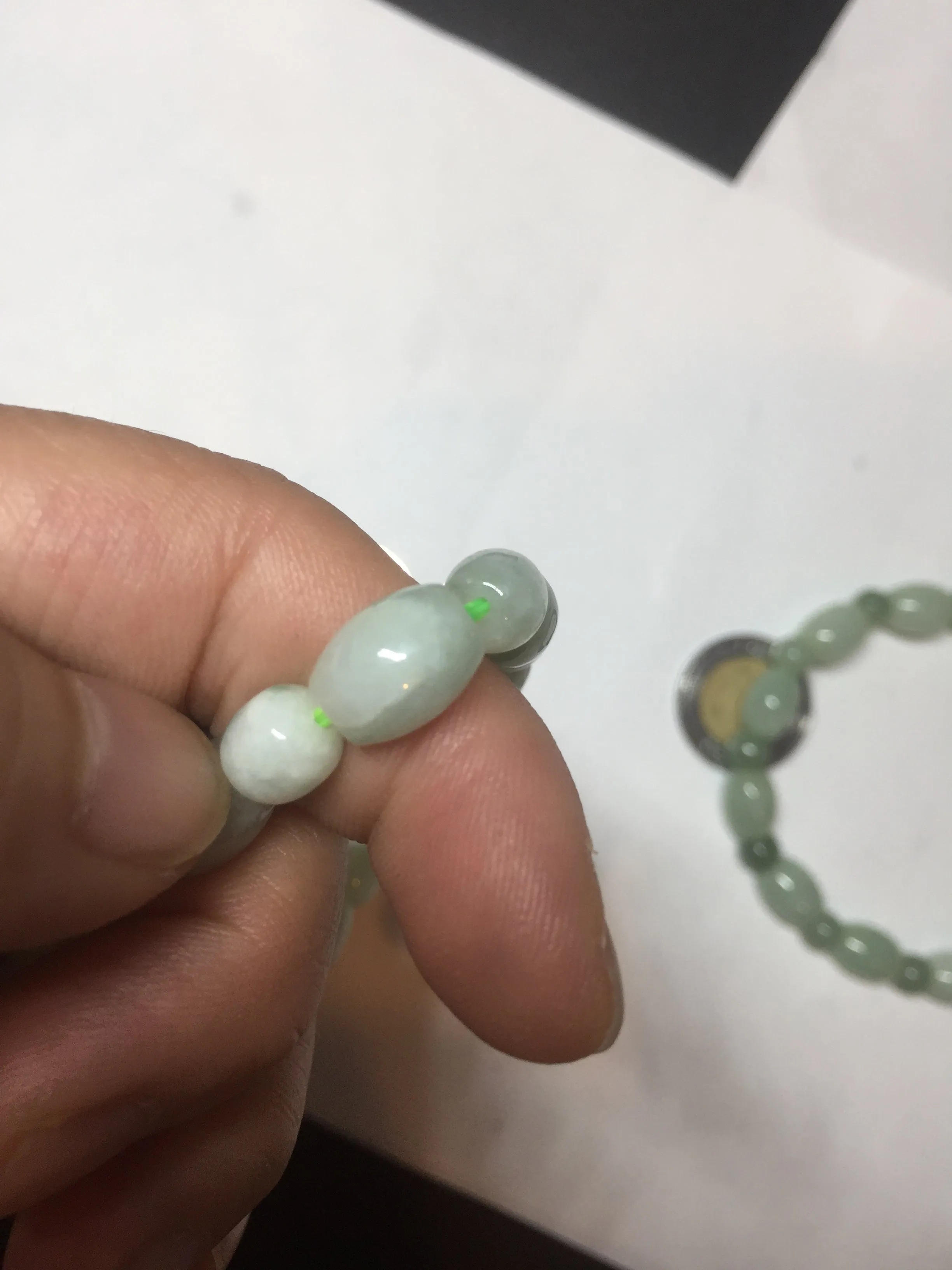 100% natural type A icy watery light green olive shape(LU LU TONG) beads jadeite jade bracelet group BP147