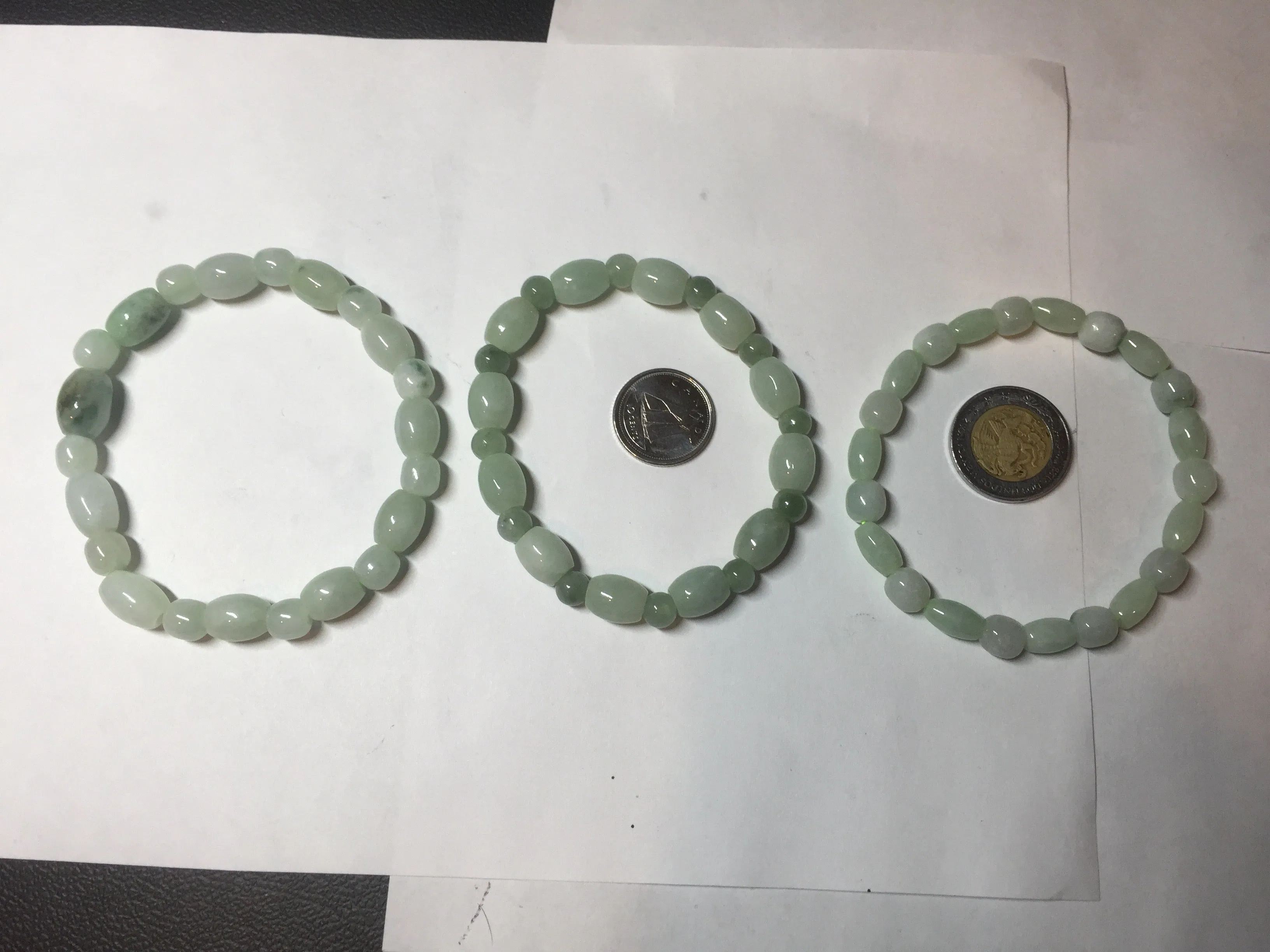 100% natural type A icy watery light green olive shape(LU LU TONG) beads jadeite jade bracelet group BP147