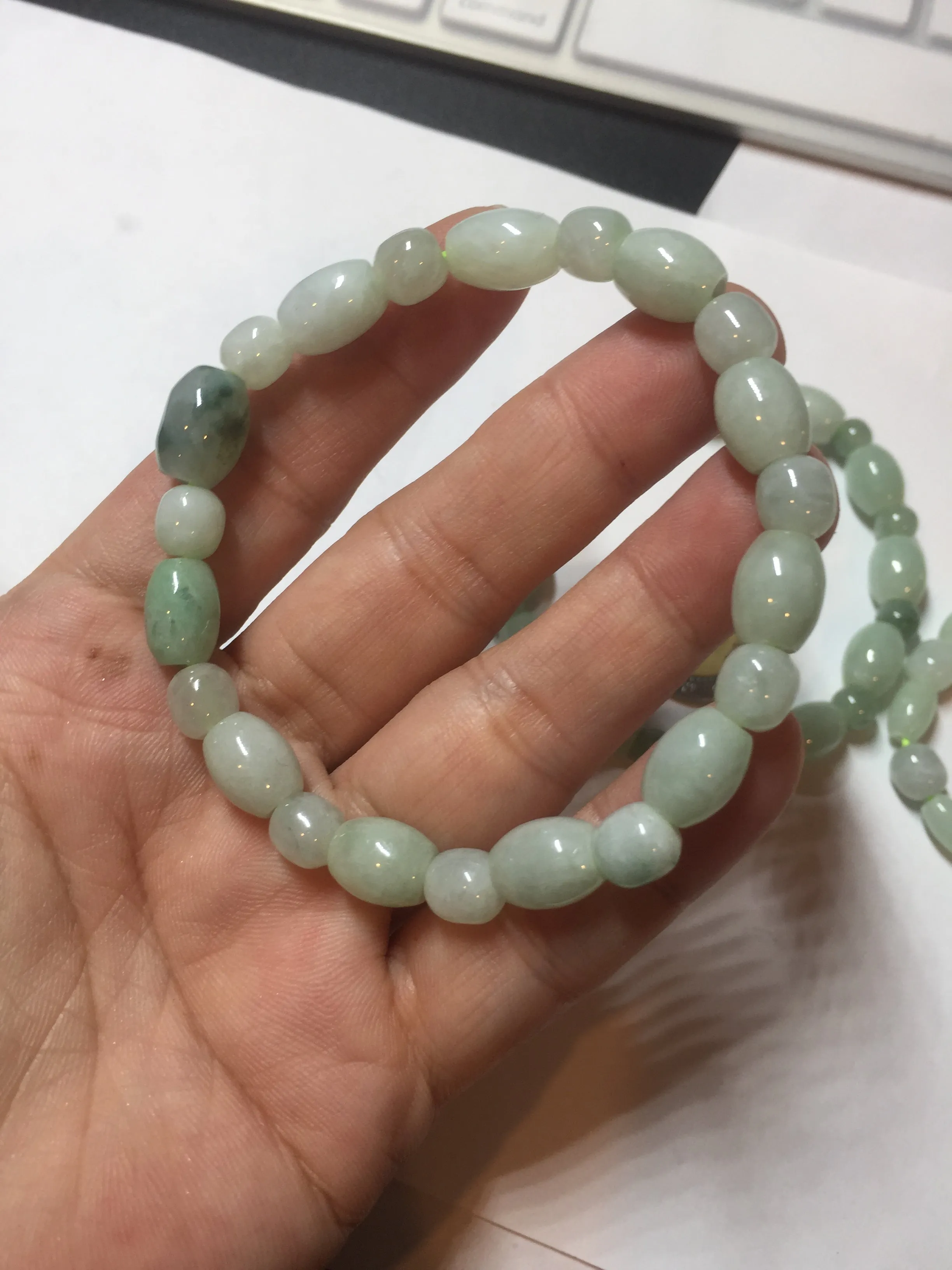 100% natural type A icy watery light green olive shape(LU LU TONG) beads jadeite jade bracelet group BP147