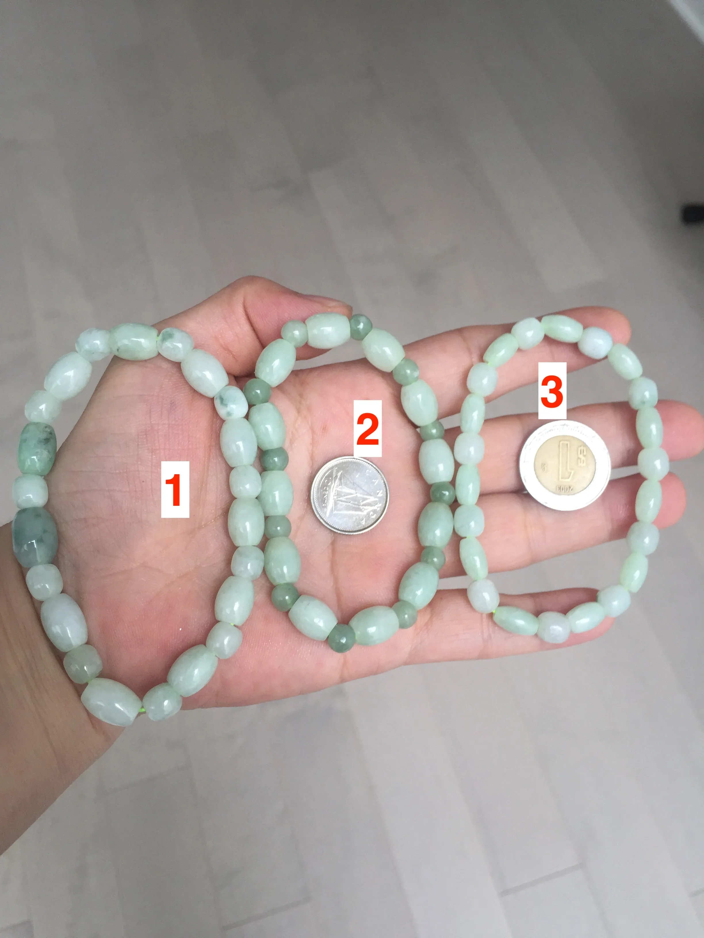100% natural type A icy watery light green olive shape(LU LU TONG) beads jadeite jade bracelet group BP147