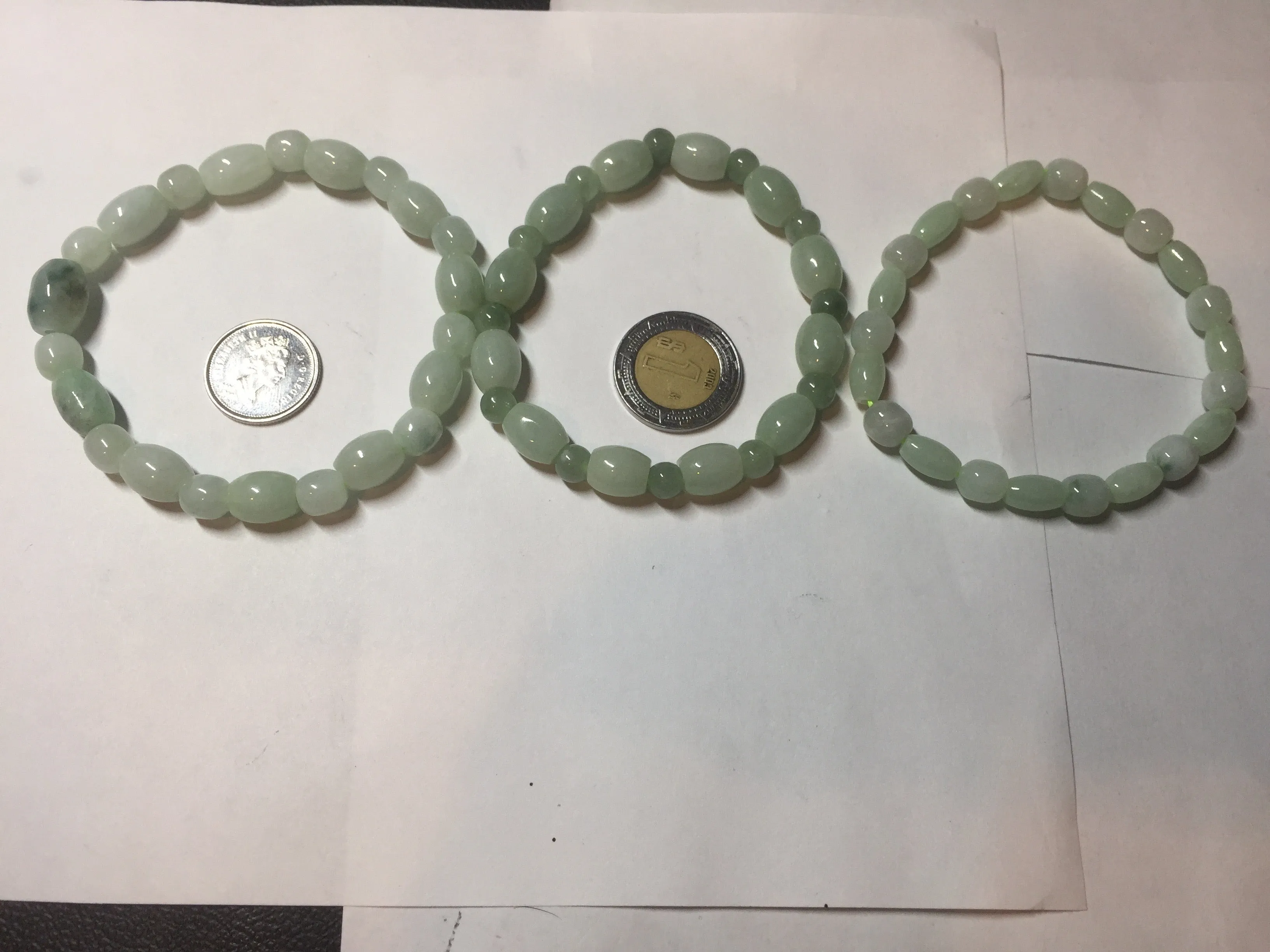 100% natural type A icy watery light green olive shape(LU LU TONG) beads jadeite jade bracelet group BP147