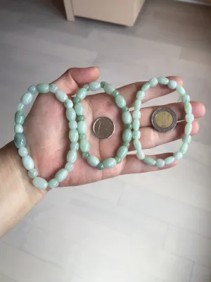 100% natural type A icy watery light green olive shape(LU LU TONG) beads jadeite jade bracelet group BP147