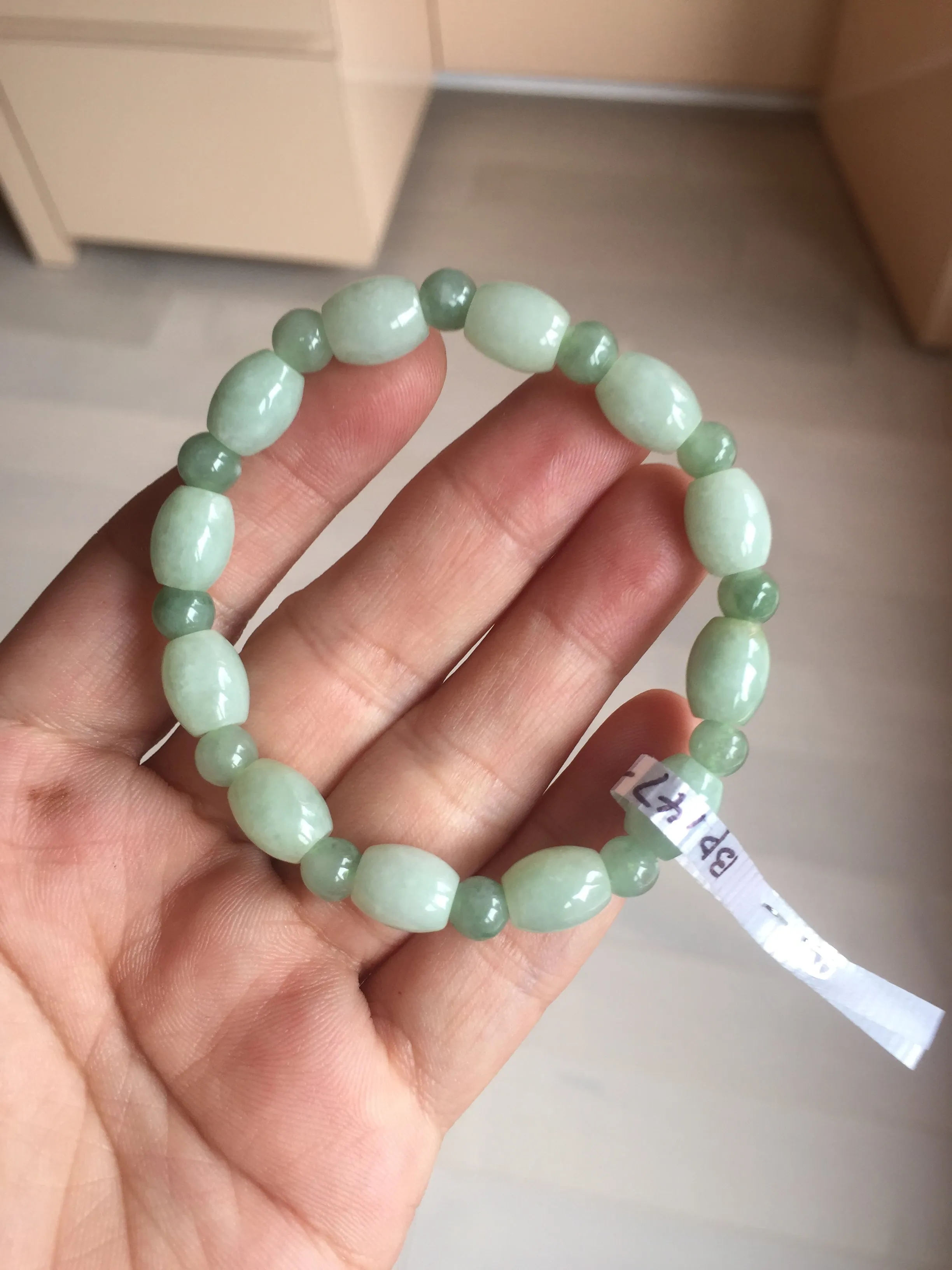100% natural type A icy watery light green olive shape(LU LU TONG) beads jadeite jade bracelet group BP147