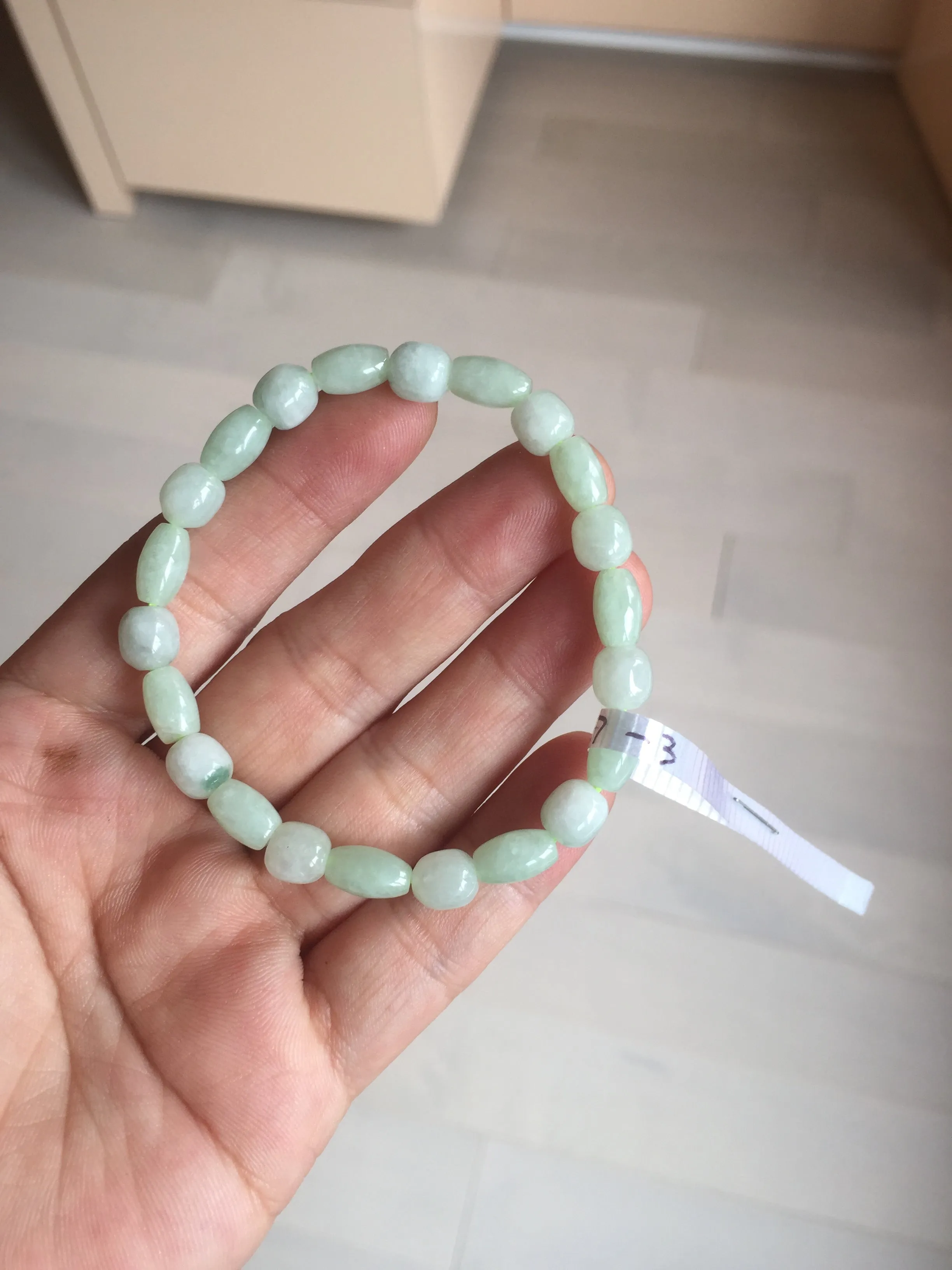 100% natural type A icy watery light green olive shape(LU LU TONG) beads jadeite jade bracelet group BP147