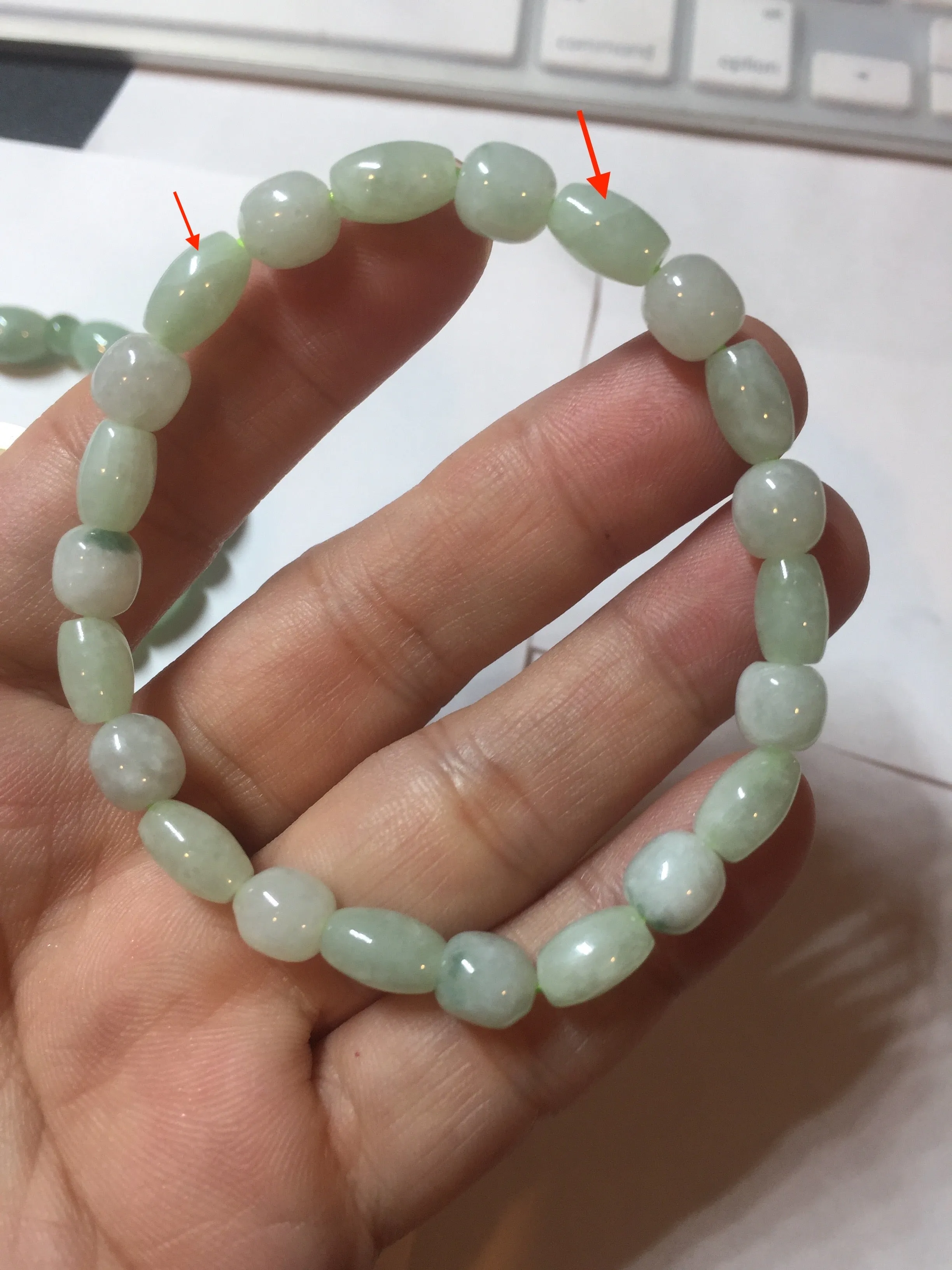 100% natural type A icy watery light green olive shape(LU LU TONG) beads jadeite jade bracelet group BP147