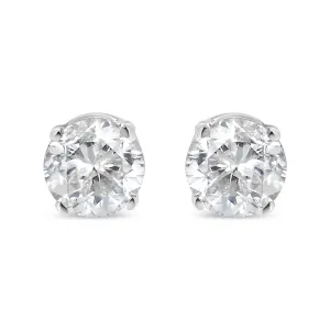 10K White Gold 1/2 Cttw Round Brilliant-Cut Near Colorless Diamond Classic 4-Prong Stud Earrings (H-I Color, I2-I3 Clarity)