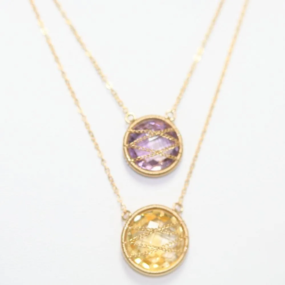 10KT YG Gemstone Necklace Amethyst and Citrine Necklace Gold Chain Necklace Long Necklace Layered Necklace SKU 107877