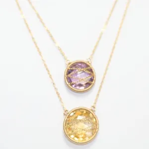 10KT YG Gemstone Necklace Amethyst and Citrine Necklace Gold Chain Necklace Long Necklace Layered Necklace SKU 107877