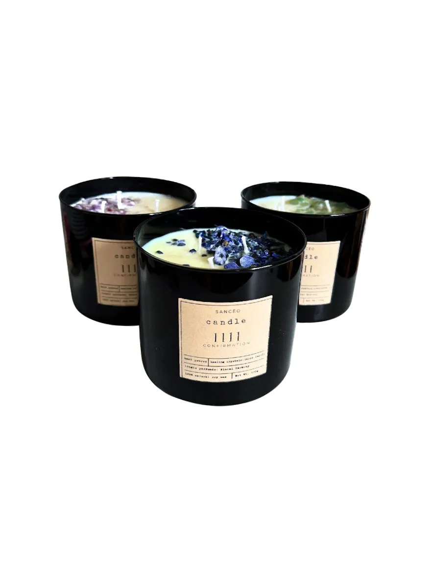 1111 3-wick Candle with Healing Crystals - Floral Harmony (20oz Jar)