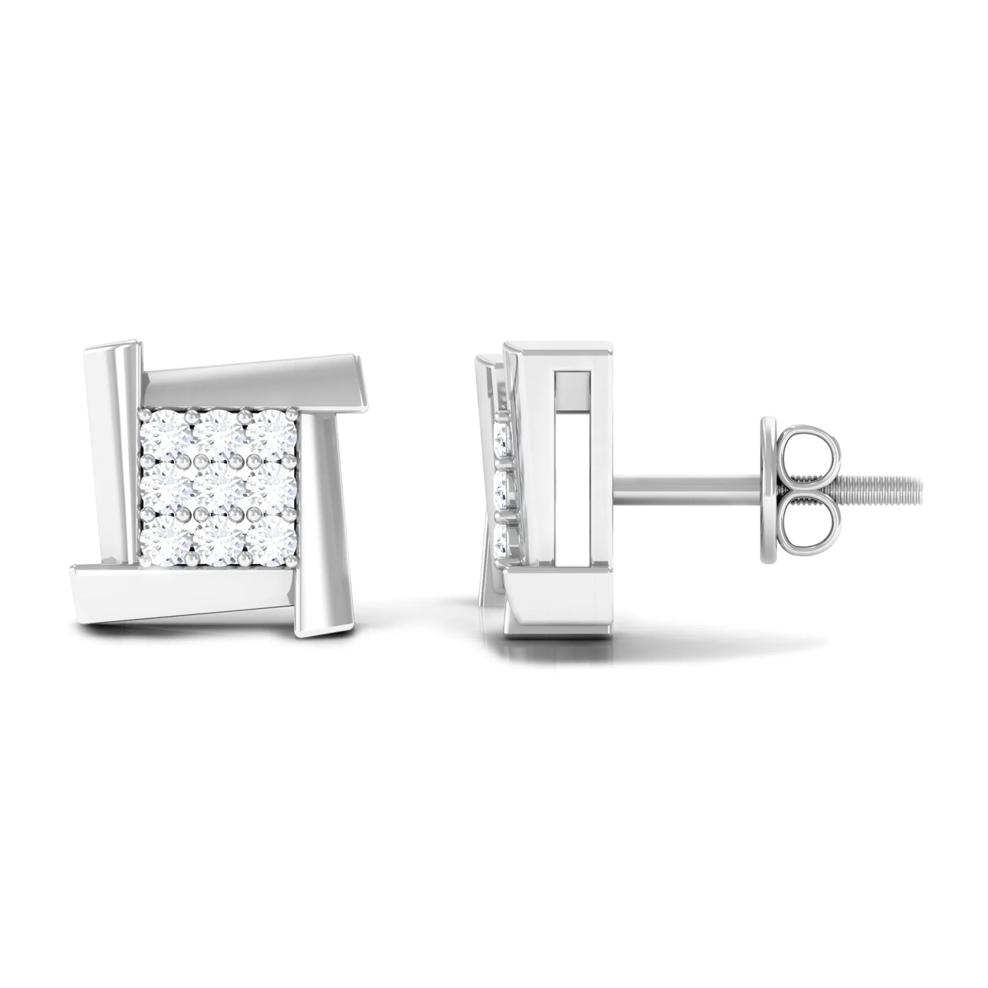 1/2 CT Natural Diamond Square Stud Earrings