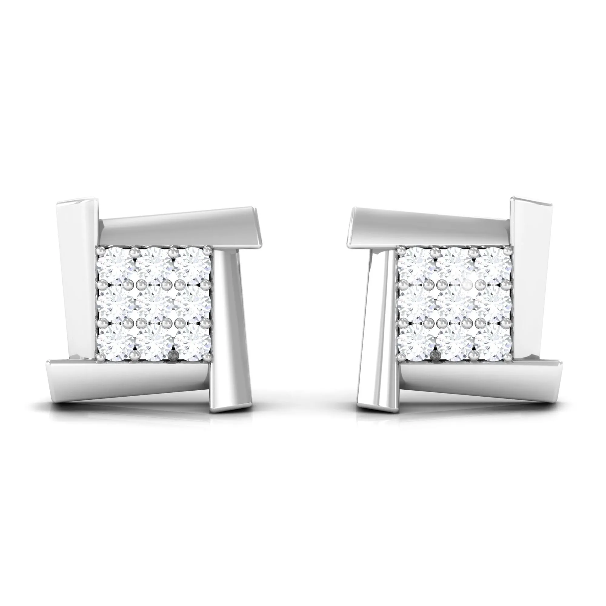 1/2 CT Natural Diamond Square Stud Earrings