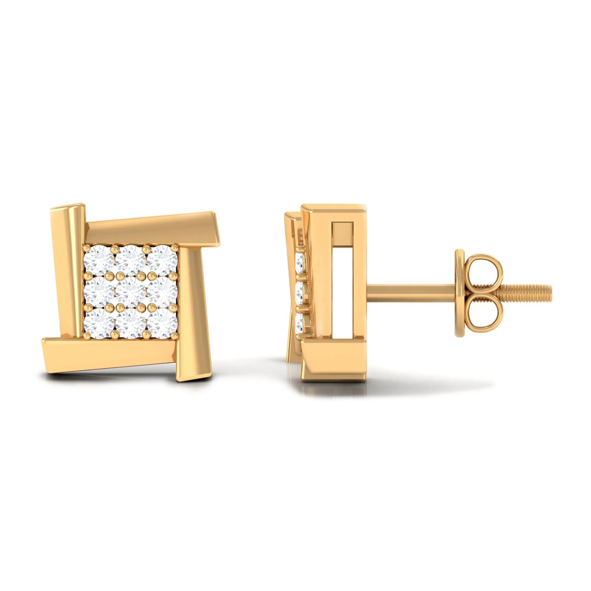 1/2 CT Natural Diamond Square Stud Earrings