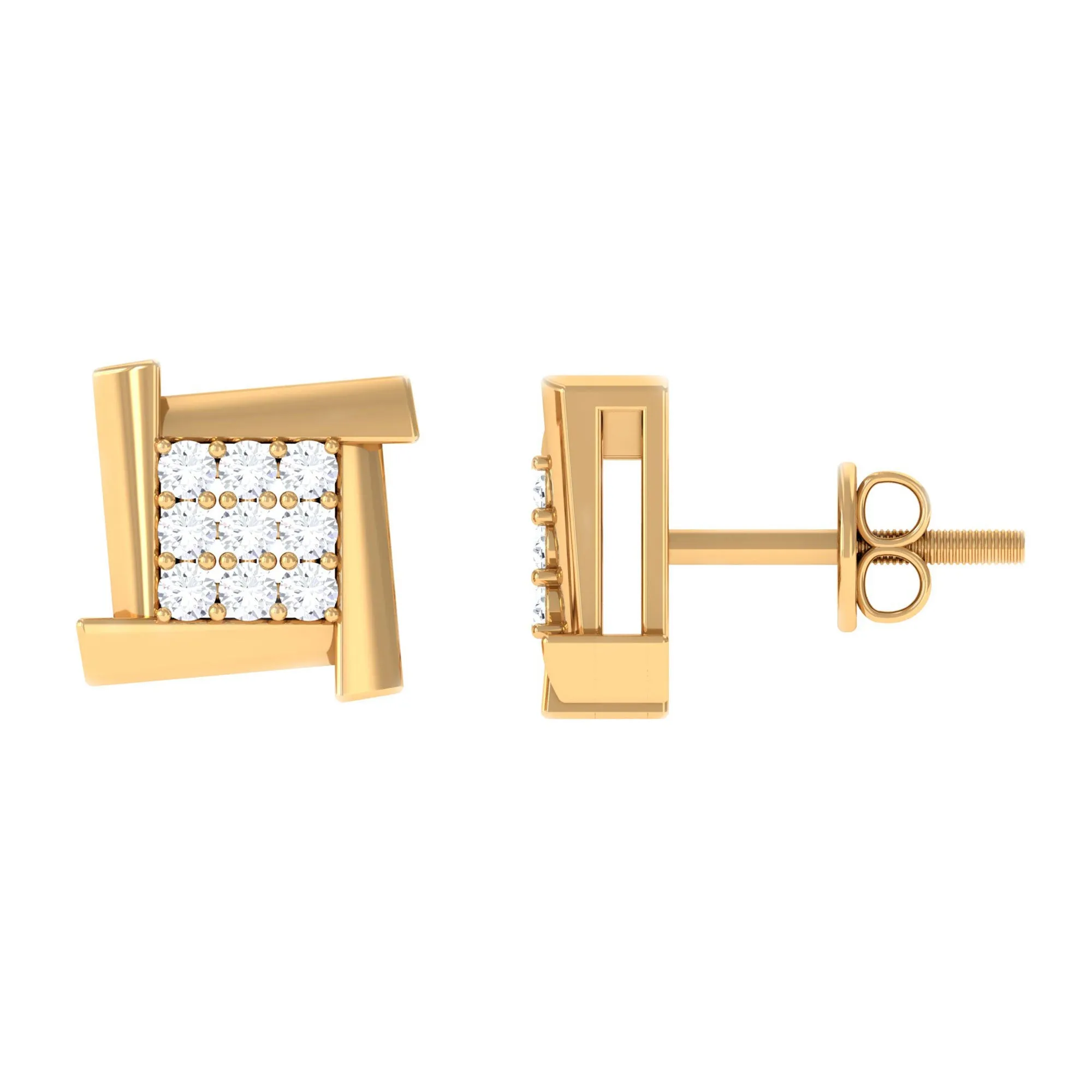 1/2 CT Natural Diamond Square Stud Earrings
