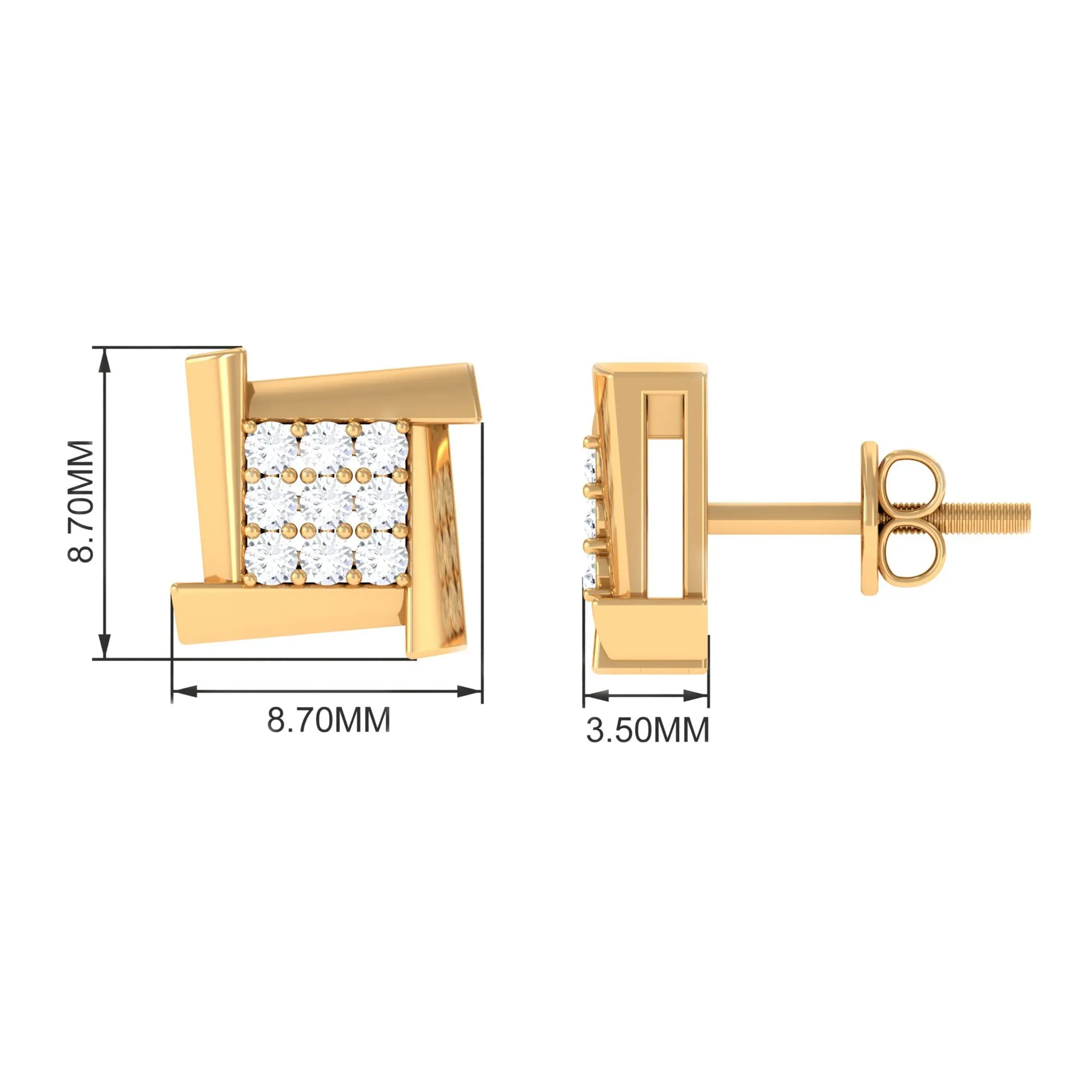 1/2 CT Natural Diamond Square Stud Earrings