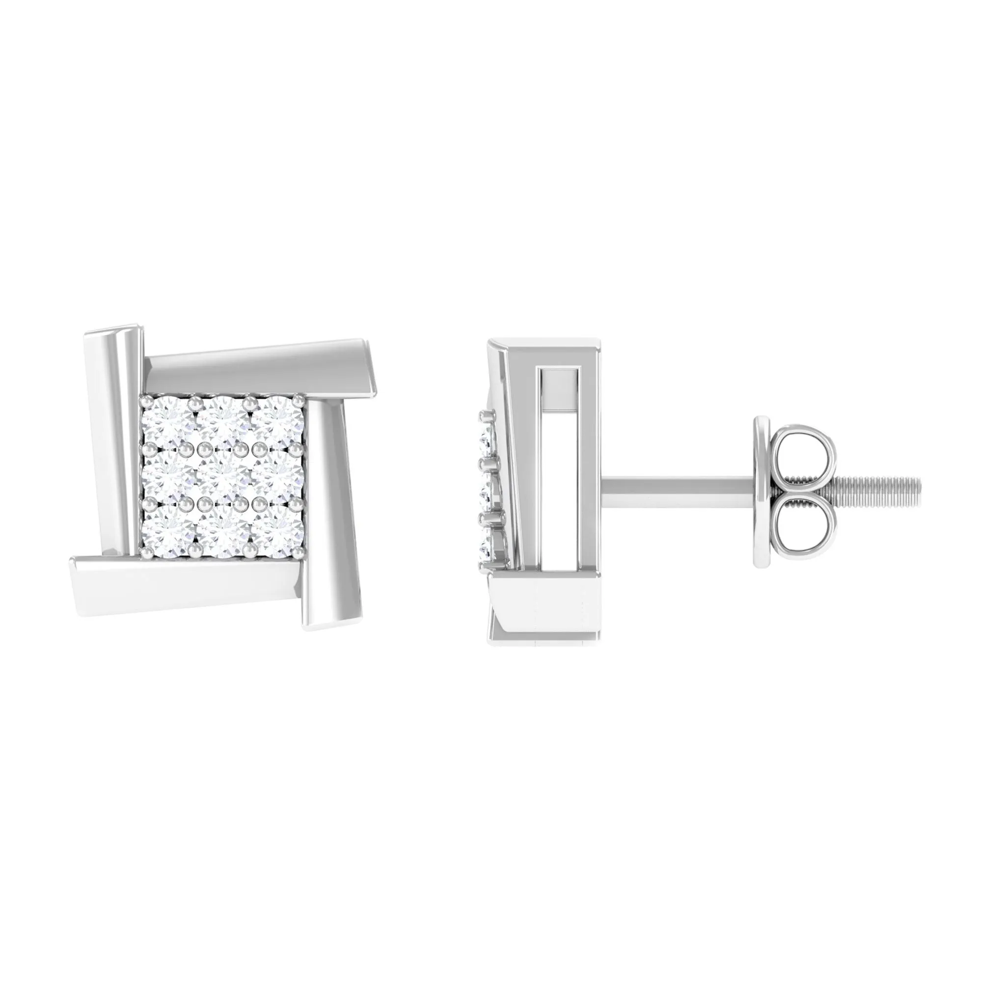 1/2 CT Natural Diamond Square Stud Earrings