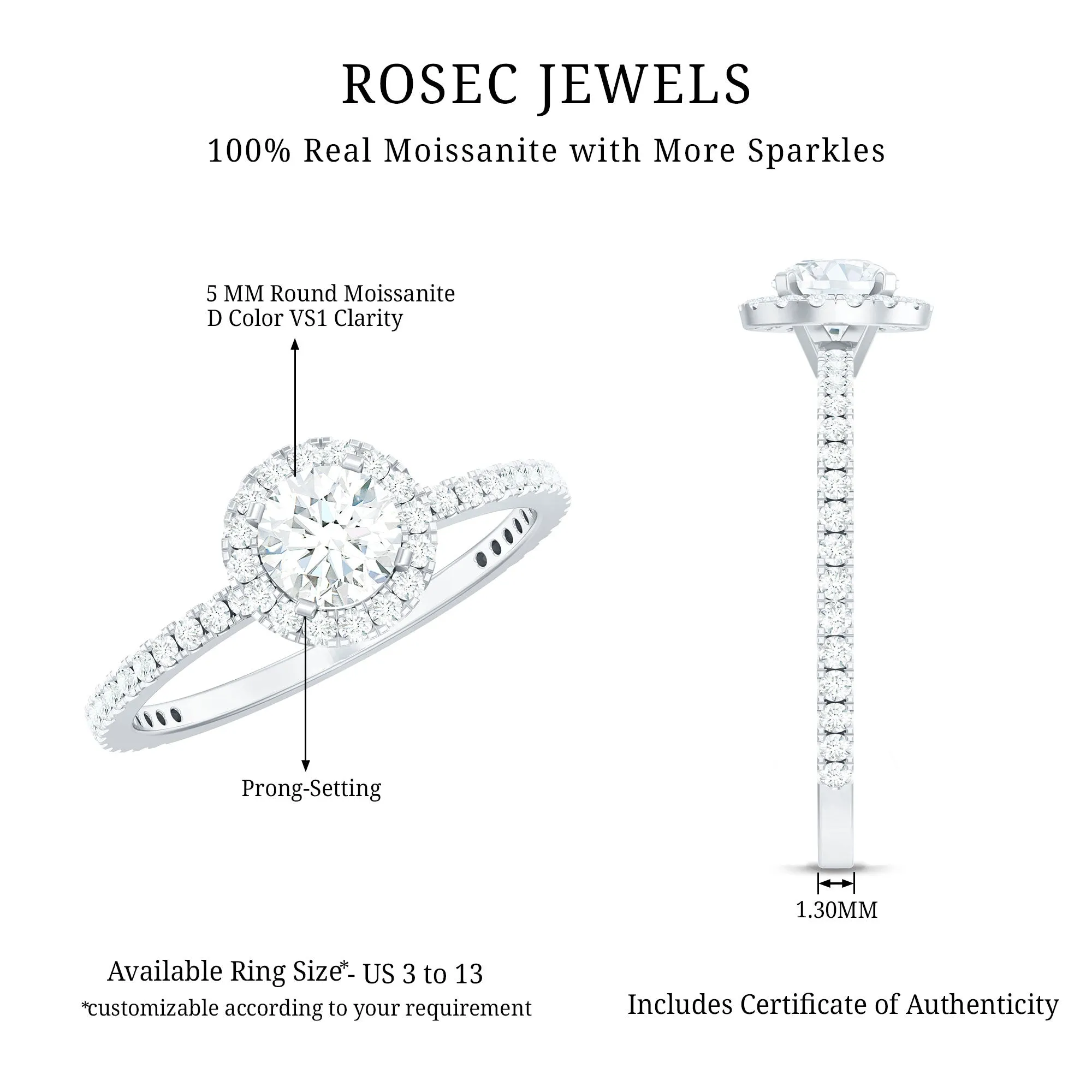 1.25 CT Moissanite Classic Halo Engagement Ring in Gold