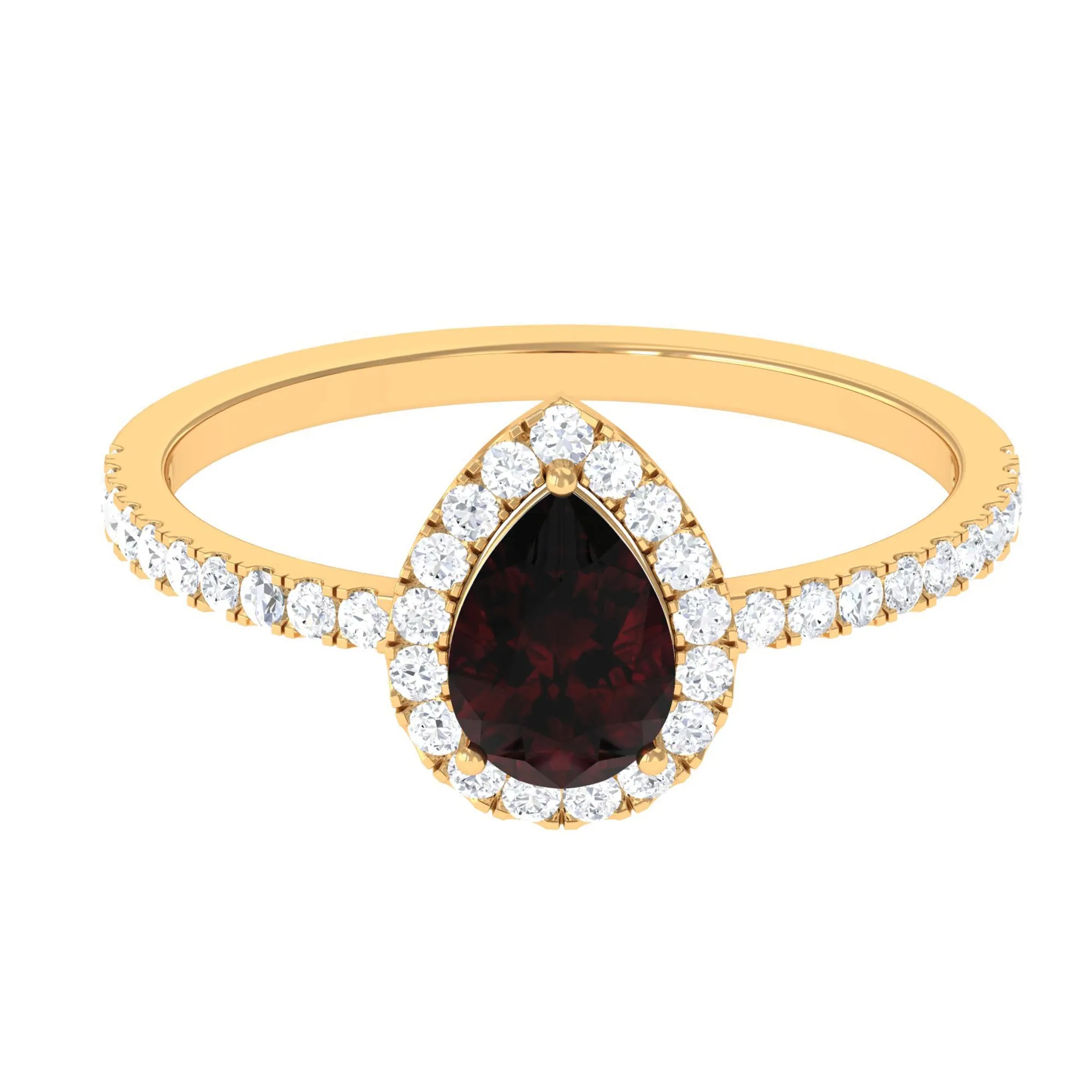 1.25 CT Pear Cut Garnet Solitaire Simple Engagement Ring with Diamond Accent