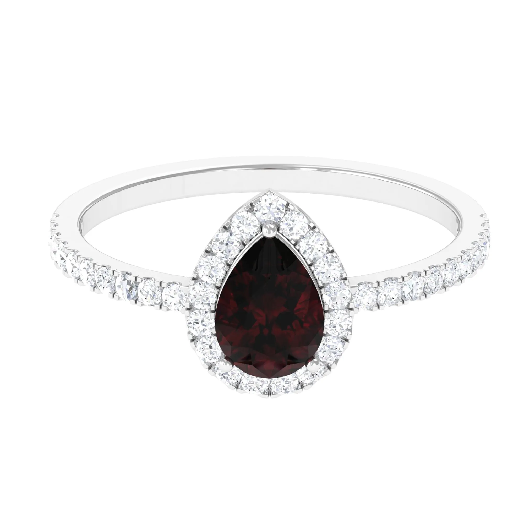 1.25 CT Pear Cut Garnet Solitaire Simple Engagement Ring with Diamond Accent