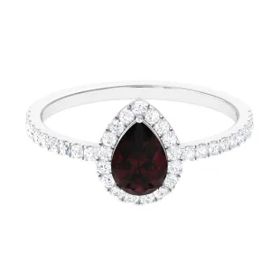 1.25 CT Pear Cut Garnet Solitaire Simple Engagement Ring with Diamond Accent