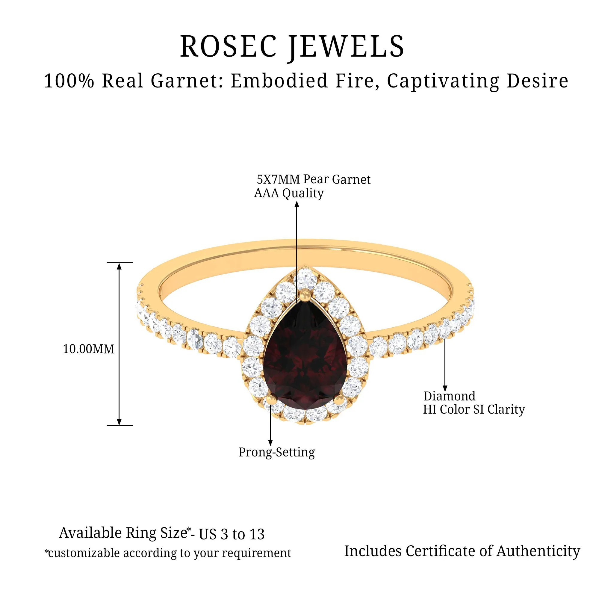 1.25 CT Pear Cut Garnet Solitaire Simple Engagement Ring with Diamond Accent