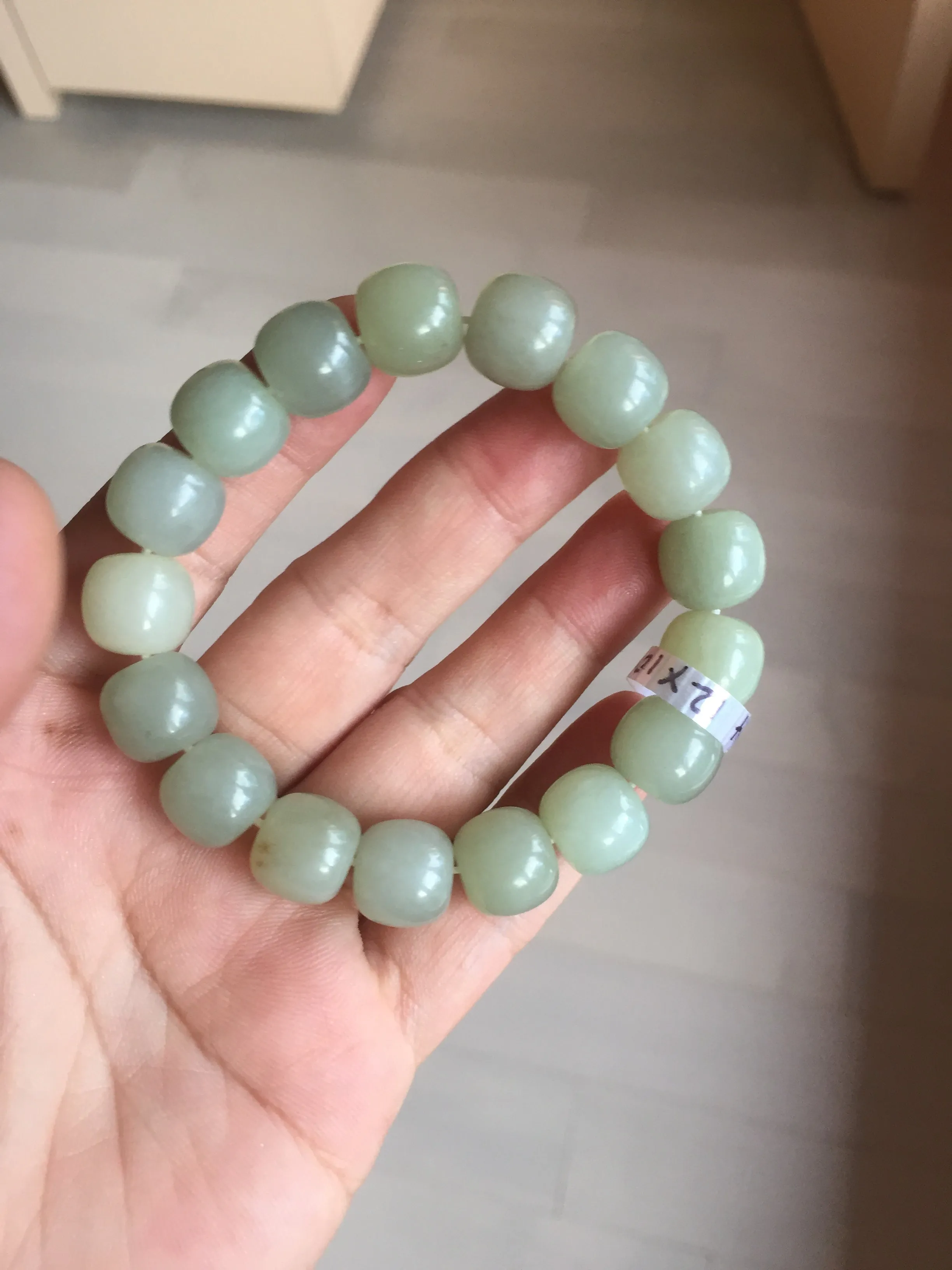 12x10.9mm 100% Natural light green/yellow vintage style nephrite Hetian Jade bead bracelet HE94